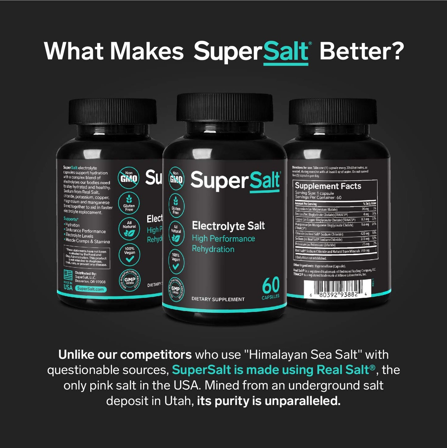SuperSalt Keto Electrolyte Supplement Salt Replacement Capsules, Tablets, 60 Count