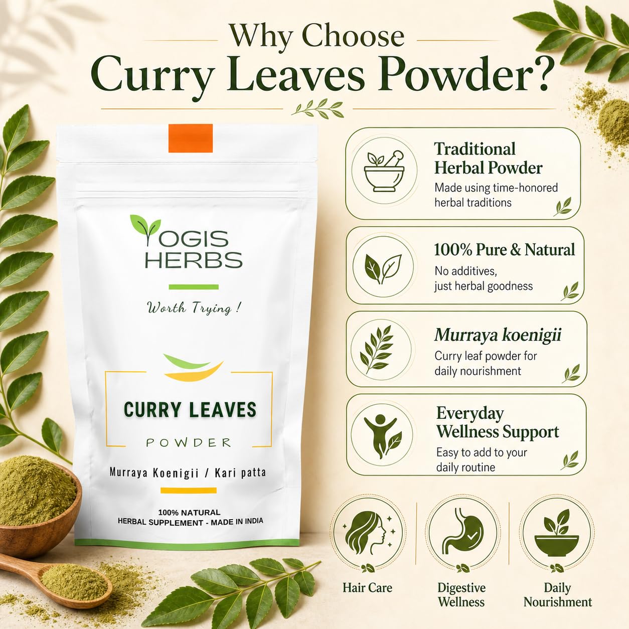 YOGIS HERBS Curry Leaf Powder 8 Ounce