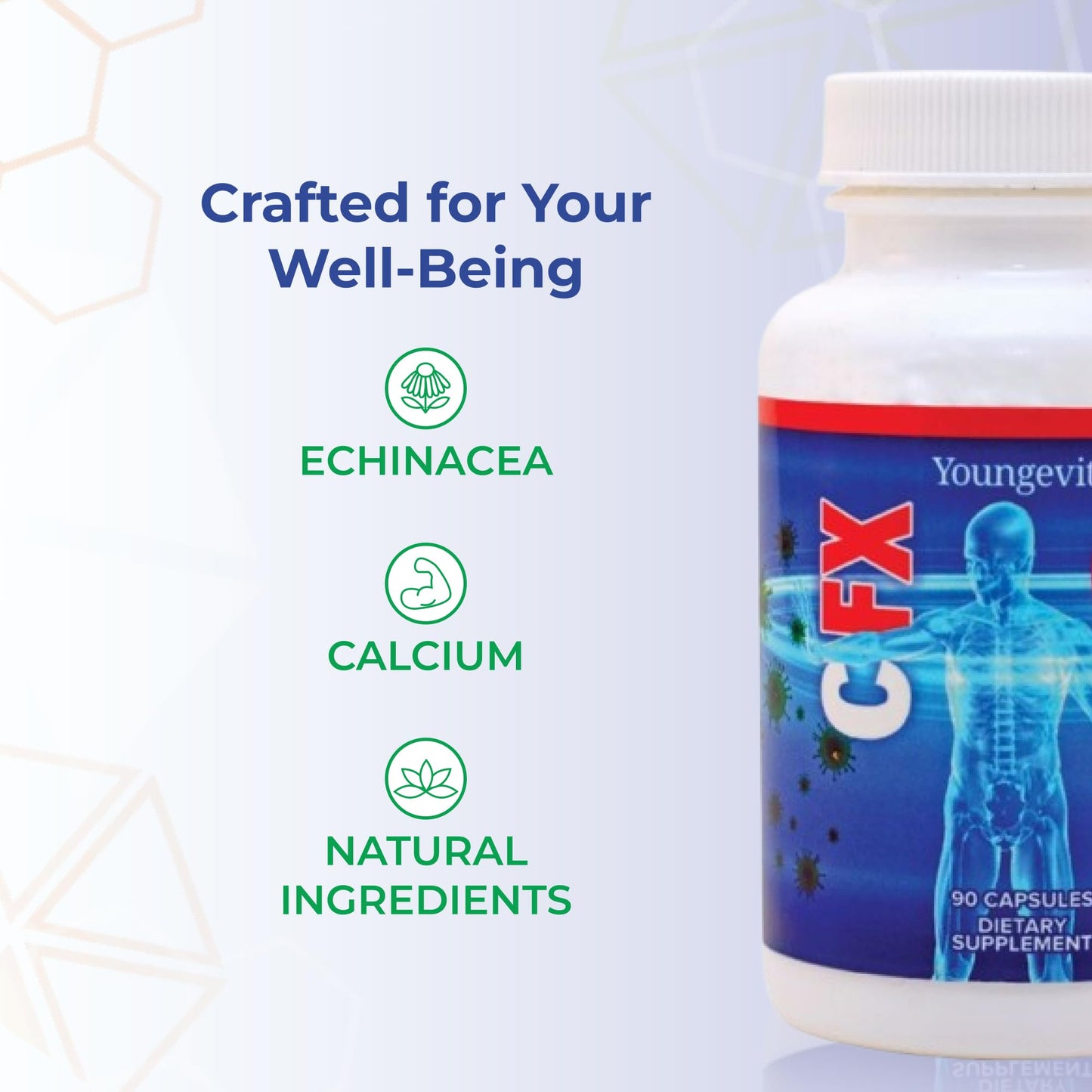 Youngevity C-Fx Vitamin C 500mg, Echinacea Herb & Root for Immune Support Capsules, 90 Count