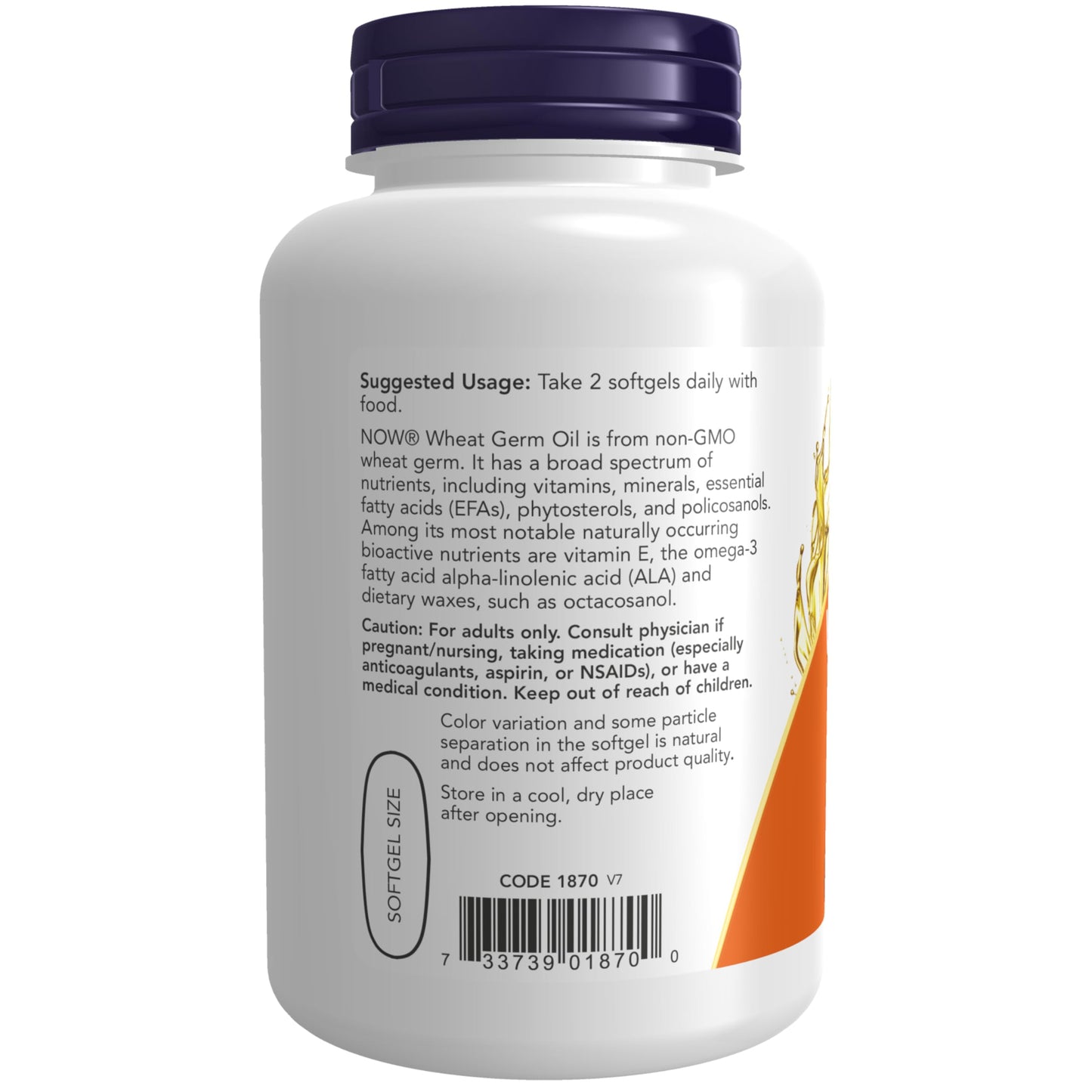 NOW Foods Wheat Germ Oil 1,130 mg with Essential Fatty Acids (EFAs) Softgels, 100 Softgels