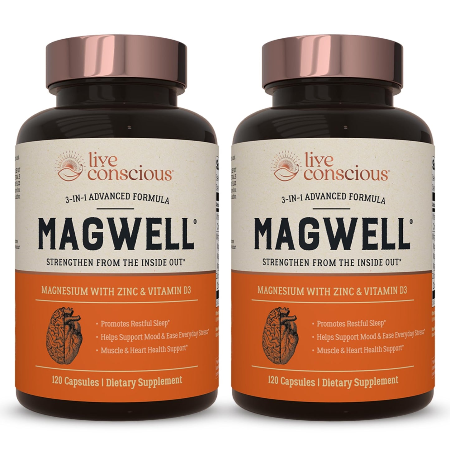 Live Conscious Magnesium Zinc & Vitamin D3 - Bioavailable Forms of Magnesium - Malate, Glycinate, Citrate - MagWell Bone & Heart Health, Immune System Support, 240 Capsules