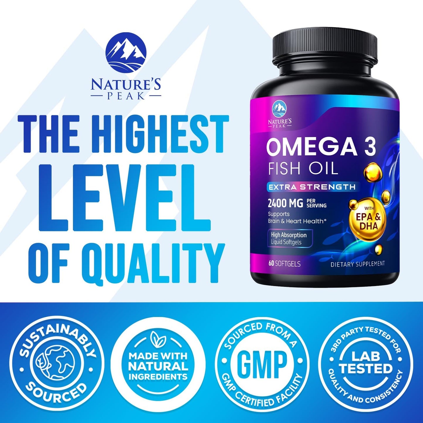Nature's Peak Omega 3 Fish Oil Supplements Softgels 60
