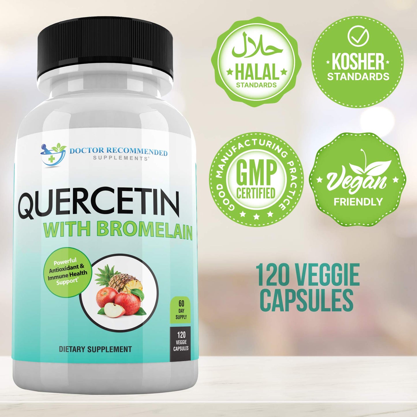 DOCTOR RECOMMENDED SUPPLEMENTS Quercetin 800mg with Bromelain 165mg Capsules 120 Count