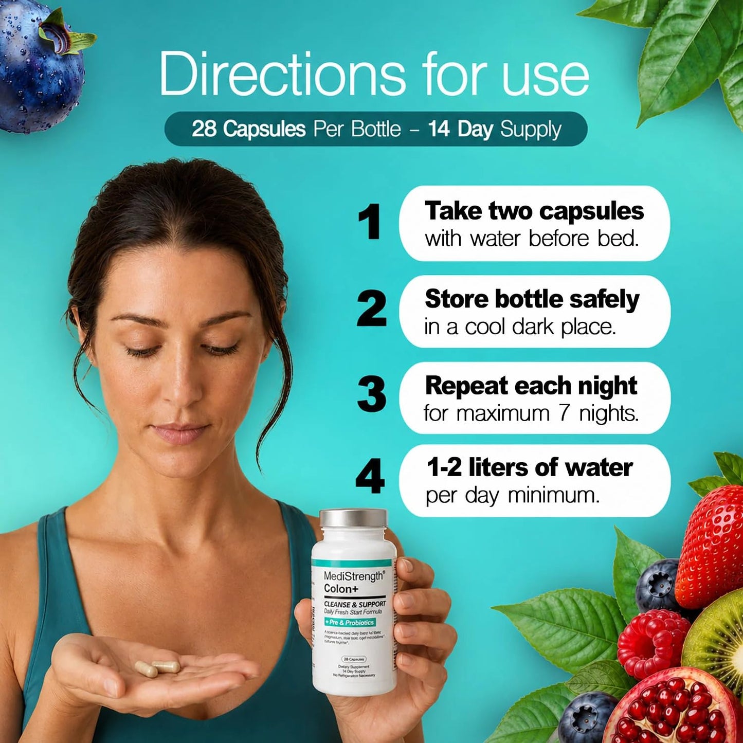 MediStrength Colon+ Cleanse & Support, Pre + Probiotics Capsule, 28 Capsules