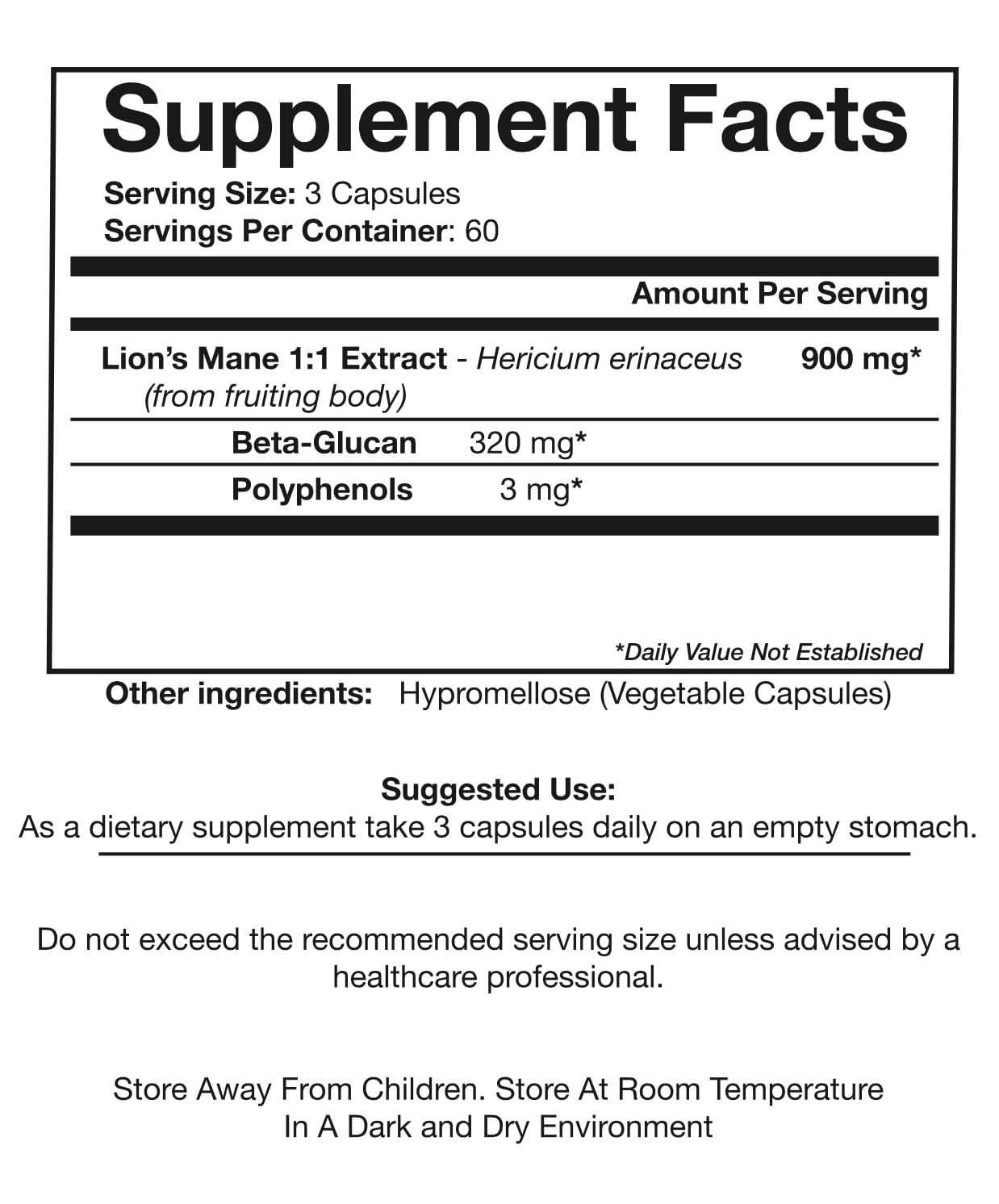 ORIVeDA Lion’s Mane Organic Mushroom Extract Capsules 120 Count