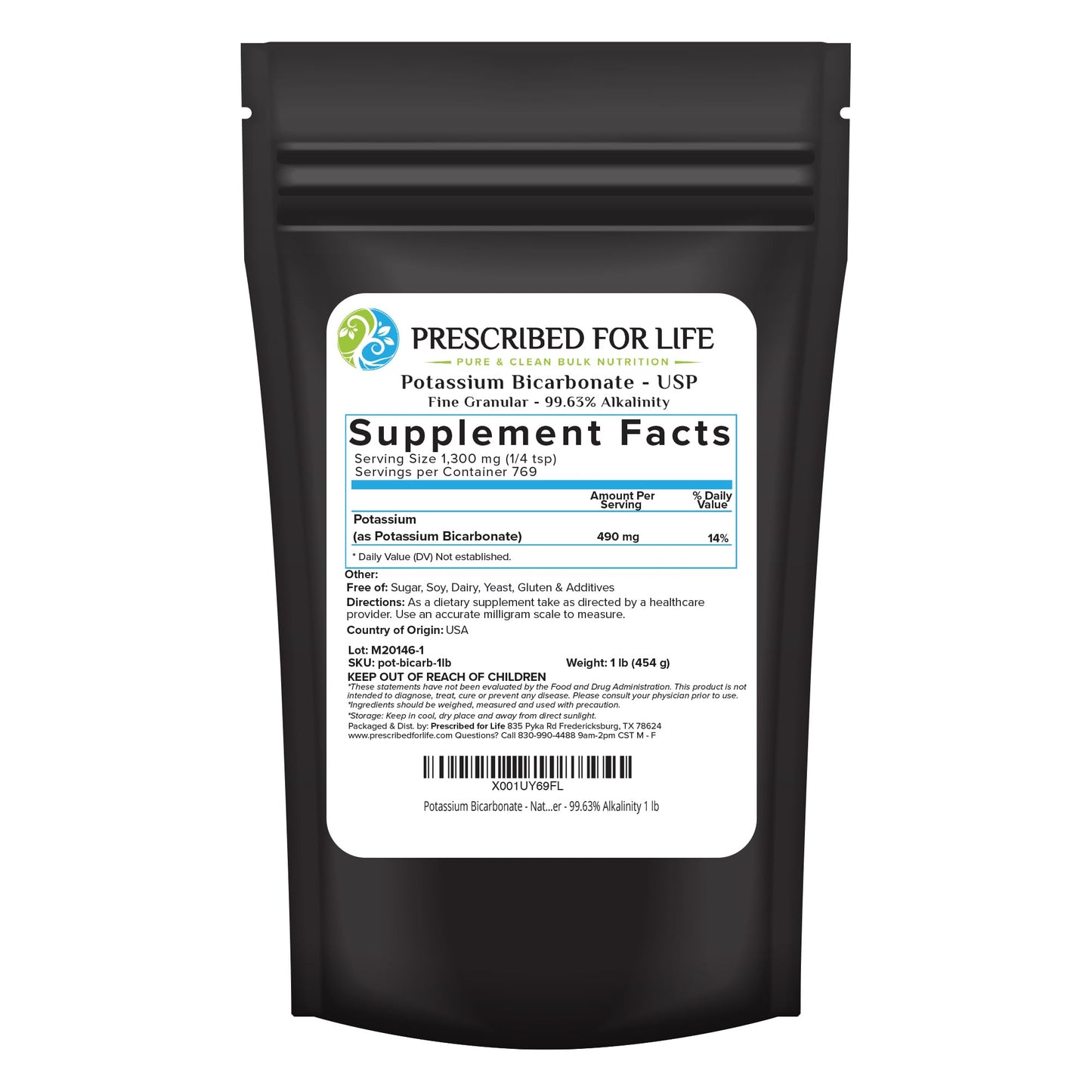 Prescribed For Life Potassium Bicarbonate Powder, 16 oz