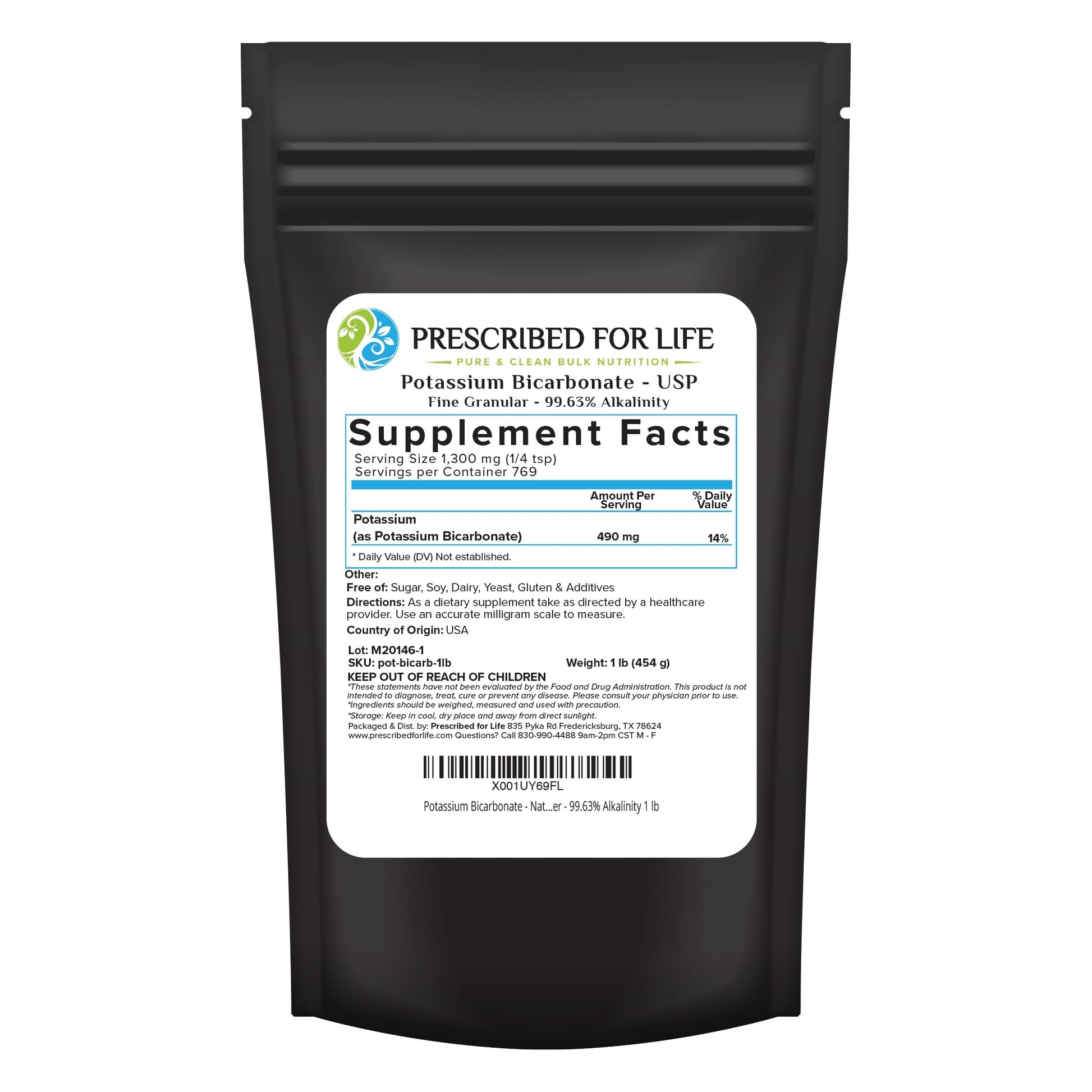 Prescribed For Life Potassium Bicarbonate Powder, 16 oz