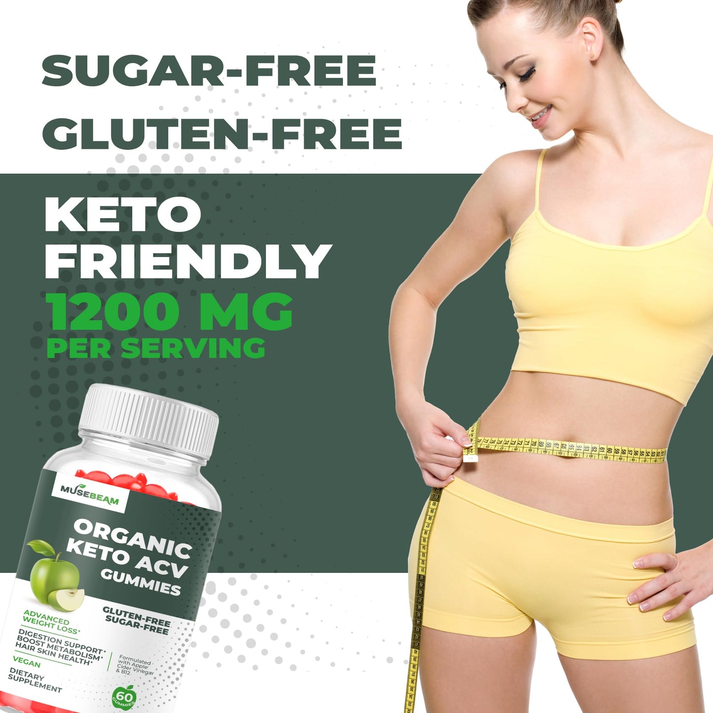 Musebeam Organic Keto ACV Gummies 1000mg, 60 Count