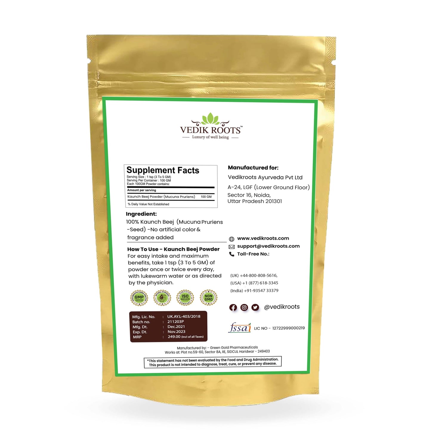 VEDIKROOTS Kaunch Beej Powder 3.52
