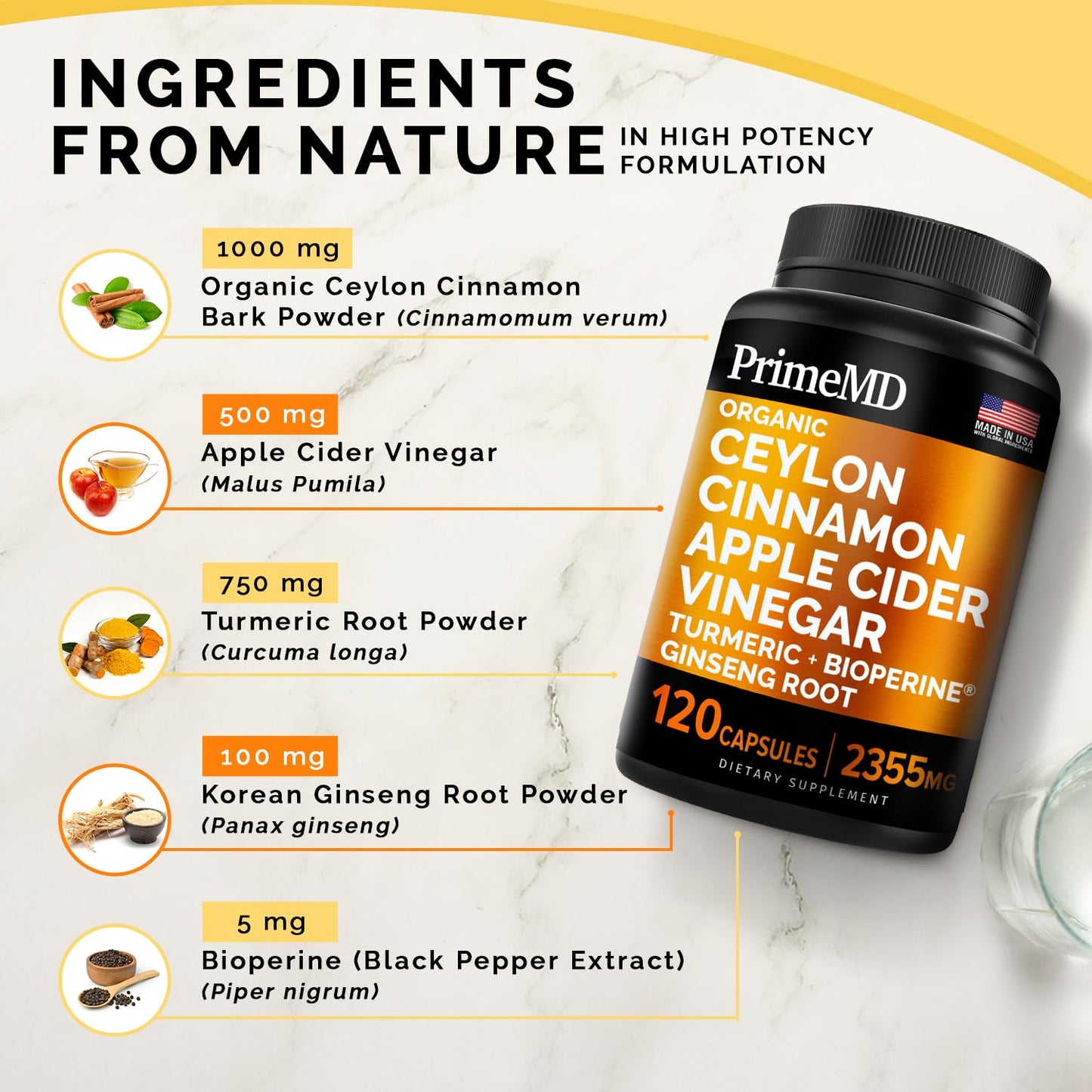 PrimeMD Liquid Collagen Biotin, Ceylon Cinnamon, & Nitric Oxide Capsule Bundle (2pk, 2pk, 1pk)