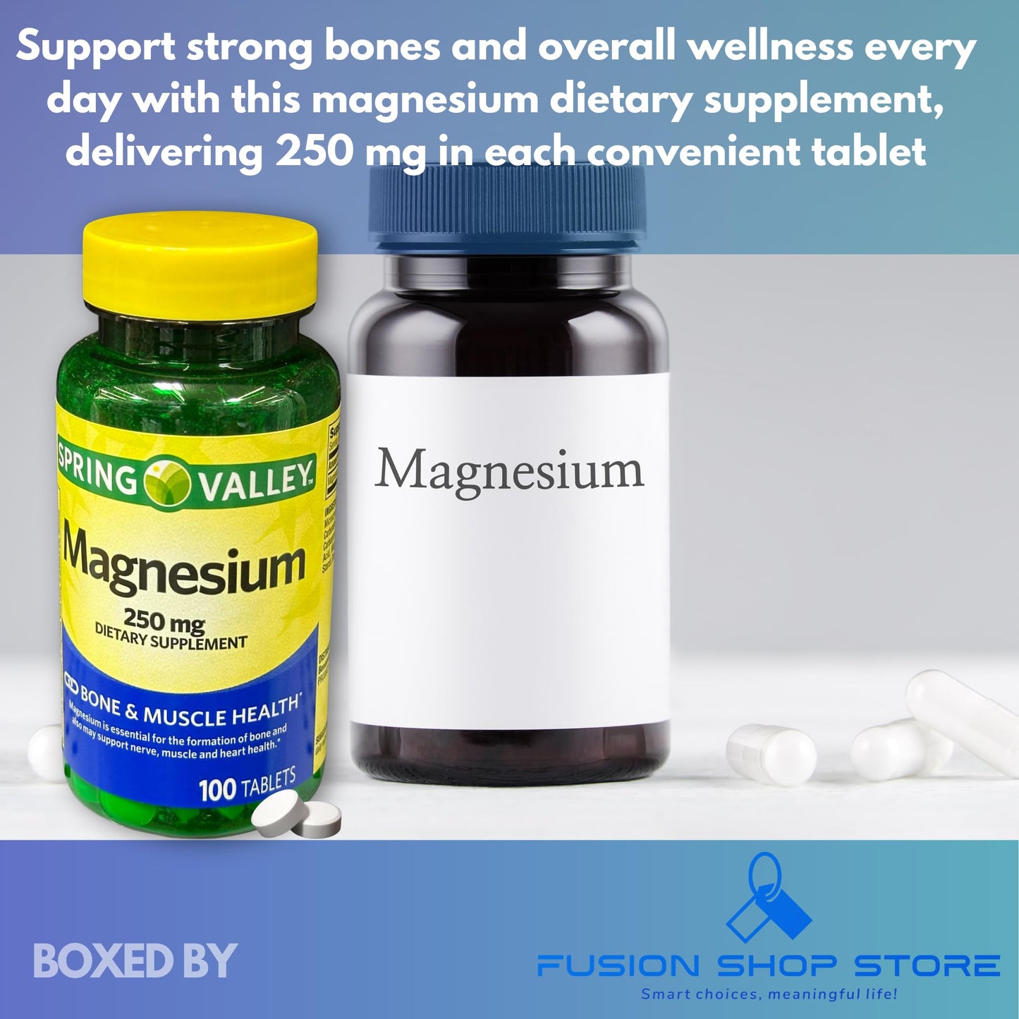 FUSION SHOP STORE Magnesium 250 mg Bone & Muscle Health Tablets, 100 Count