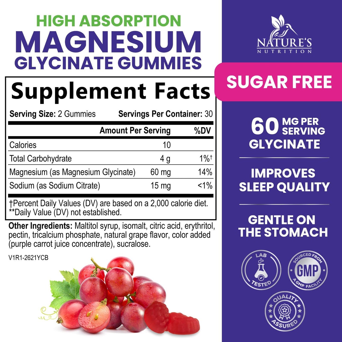 Nature's Nutrition Magnesium Glycinate Supplement Gummies, 60 Gummies