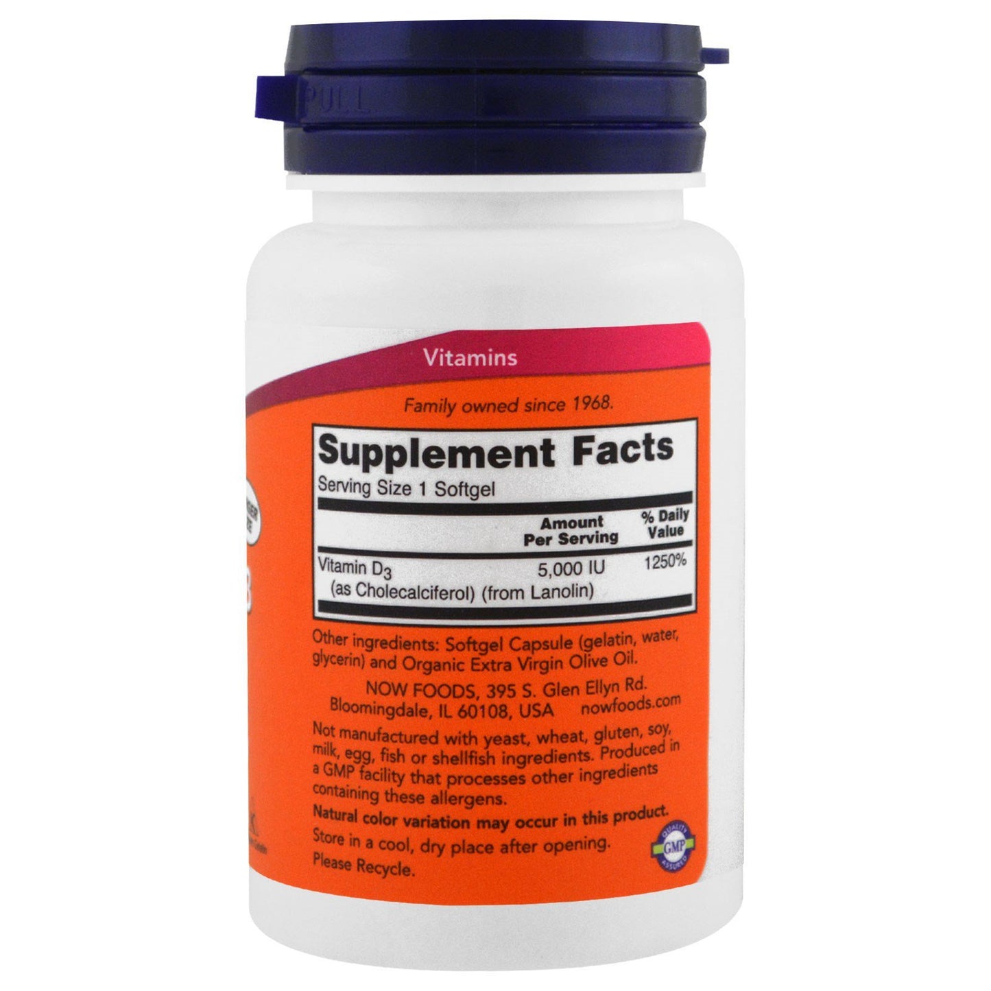 NOW Foods Vitamin D-3 5000 IU Softgels, 720 Count