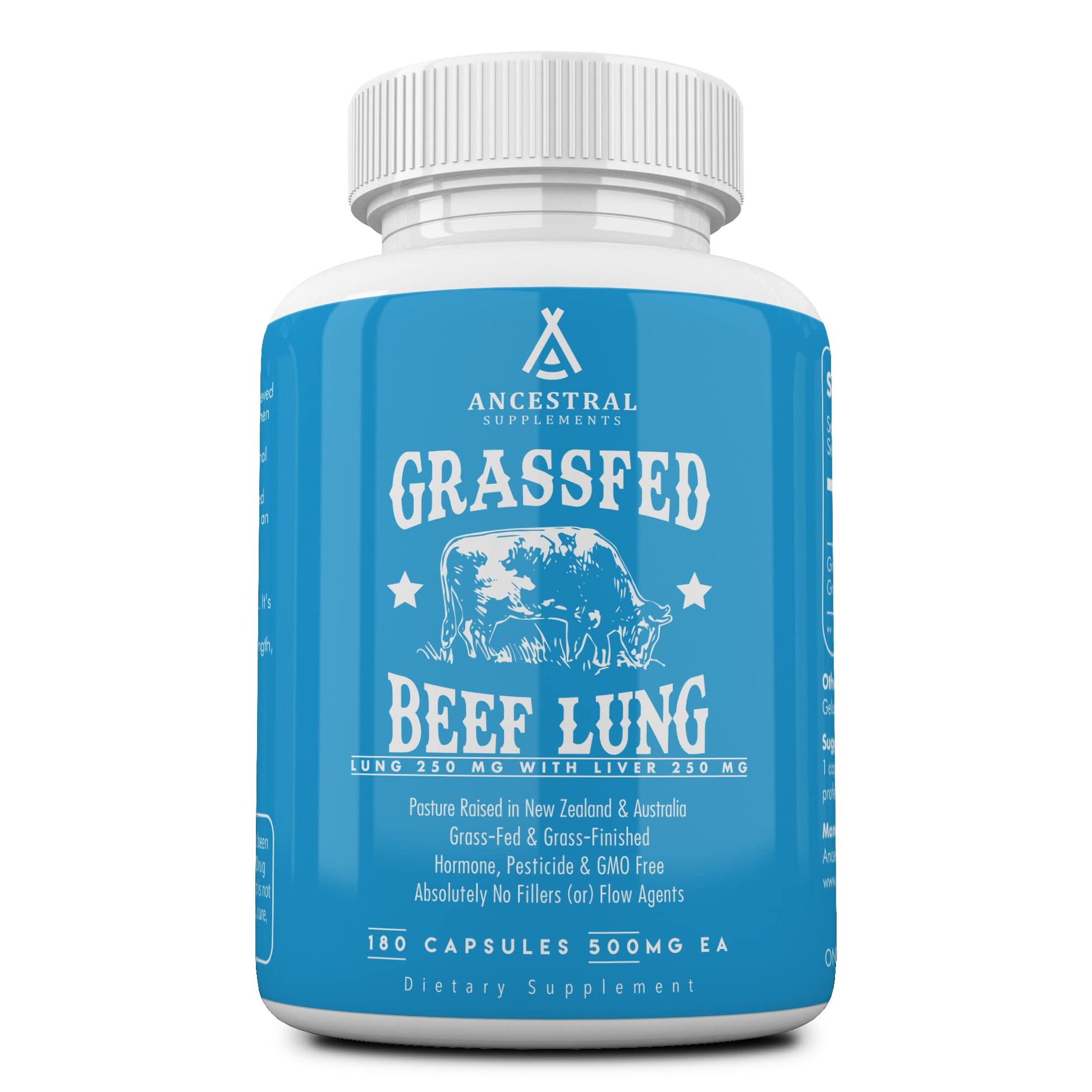 Ancestral Supplements Grass Fed Beef Lung Supplement with Liver Capsules, 180 Count