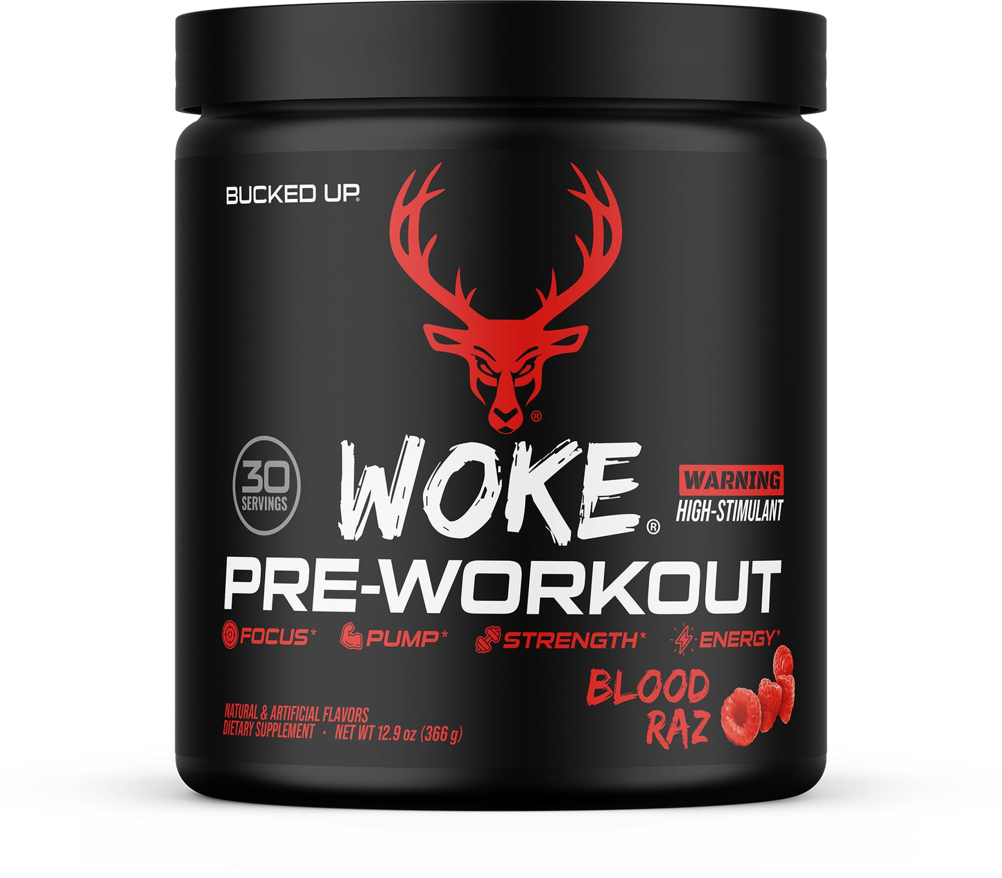 Bucked Up Woke HIGH STIM Pre Workout Powder Blood Raz 12.91 Ounce