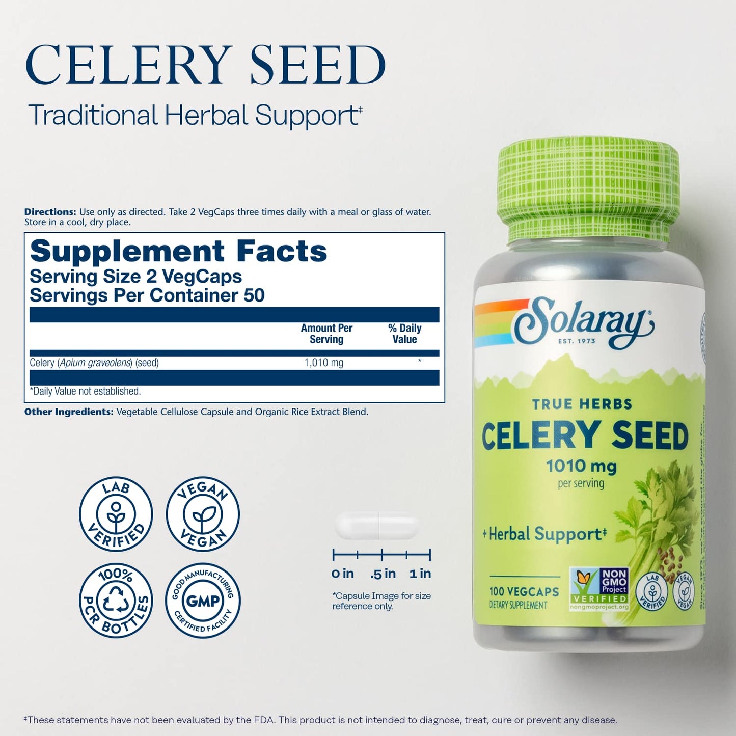 Solaray Celery Seed 505mg Capsules, 100 Count