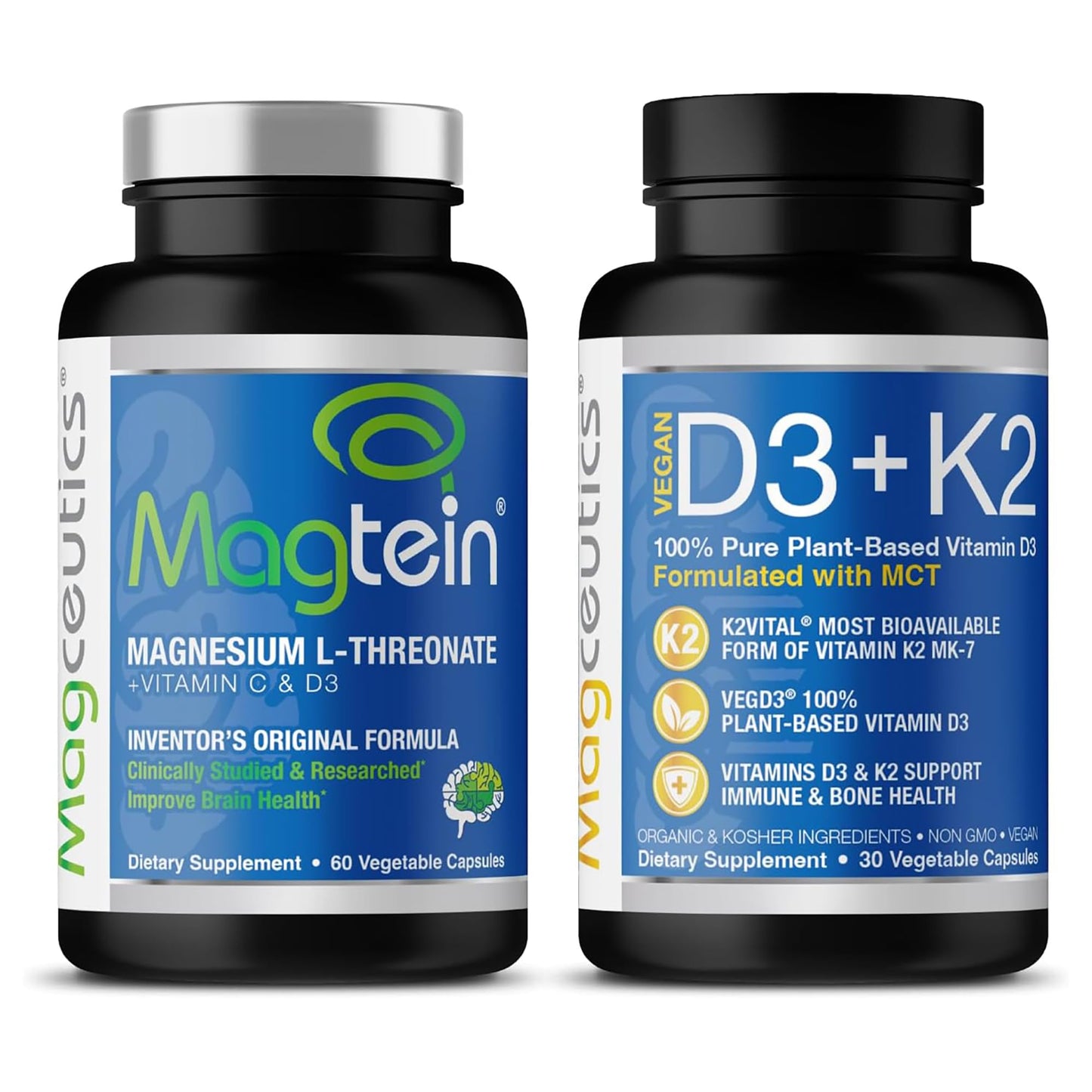 Magtein Magnesium L-Threonate and Vitamin D3 K2 Bundle Capsules 60