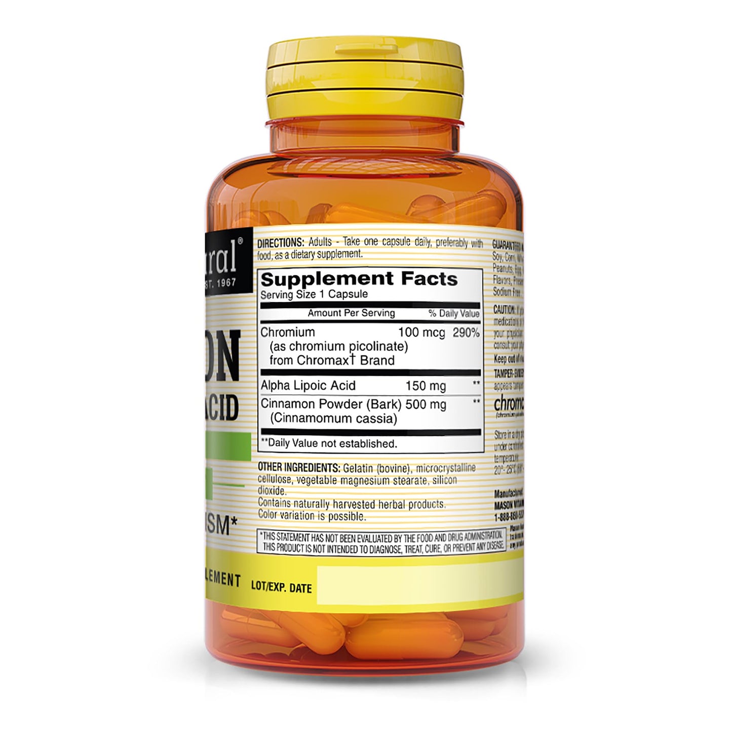 Mason Natural Whole Herb Cinnamon with Alpha Lipoic Acid & Chromium for Daily Wellness Support, 60 Capsules