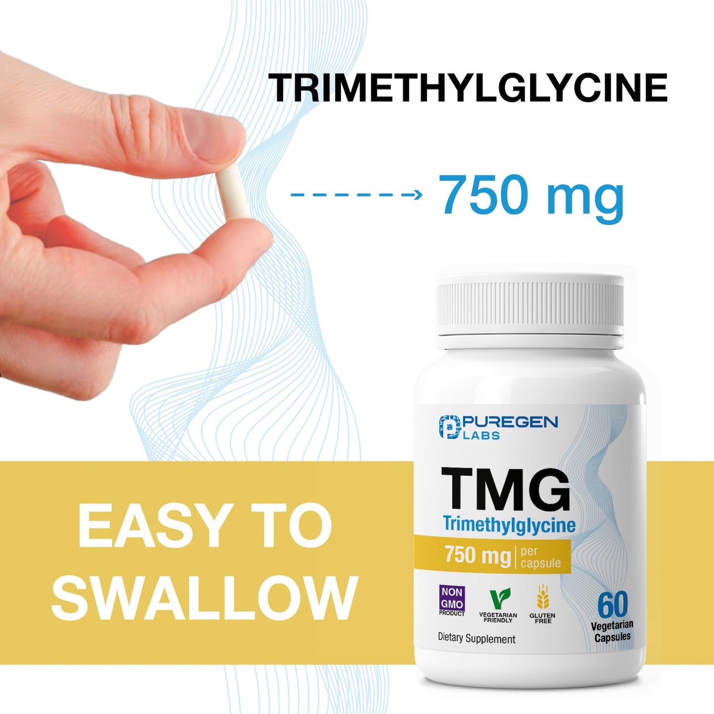 P Puregen Labs TMG 750 mg – Trimethylglycine Supplement, Capsule, 120 Count
