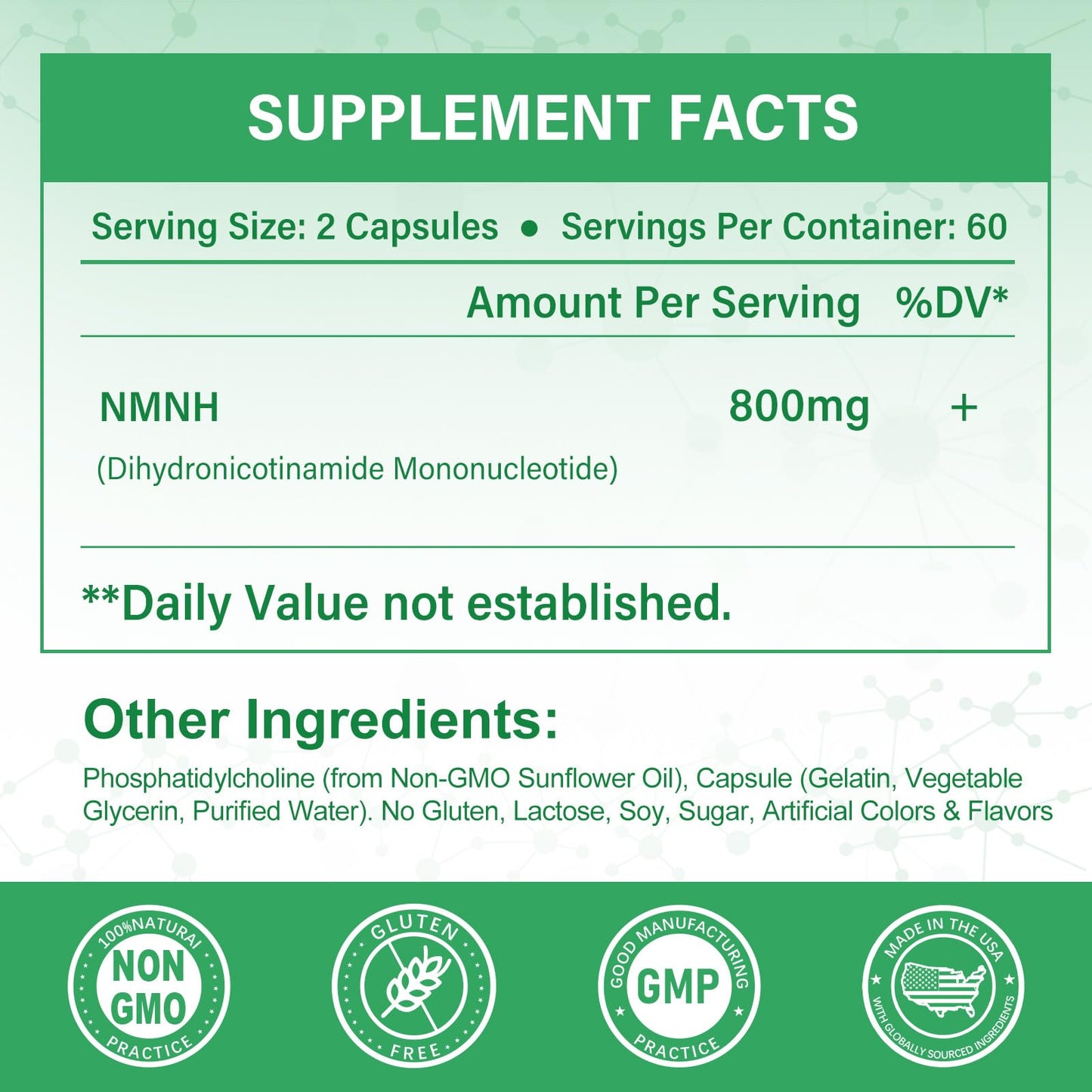 SUPRANOURISH NMNH Supplement (Dihydronicotinamide Mononucleotide) 800mg per Serving, 240 Capsules