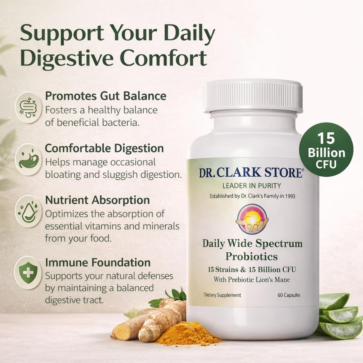Dr Clark Store Daily Probiotics 15 Billion CFU Capsule, 60 Count
