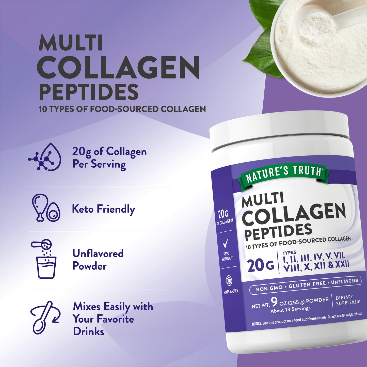 Nature's Truth Multi Collagen Peptide Complex Powder, 9 Ounce