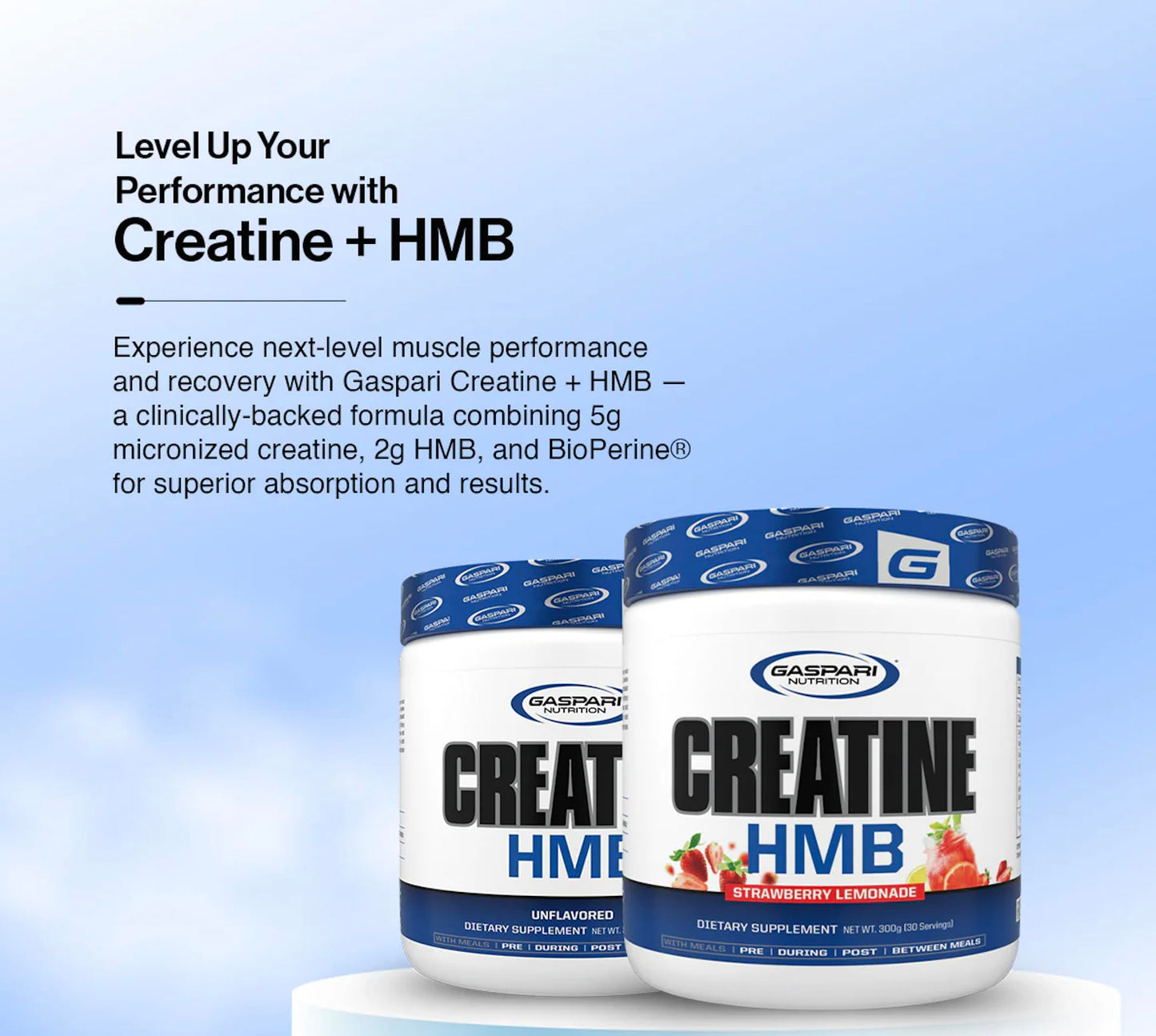 Gaspari Nutrition Creatine HMB Micronized Creatine Monohydrate and HMB Powder 7.94 Ounce