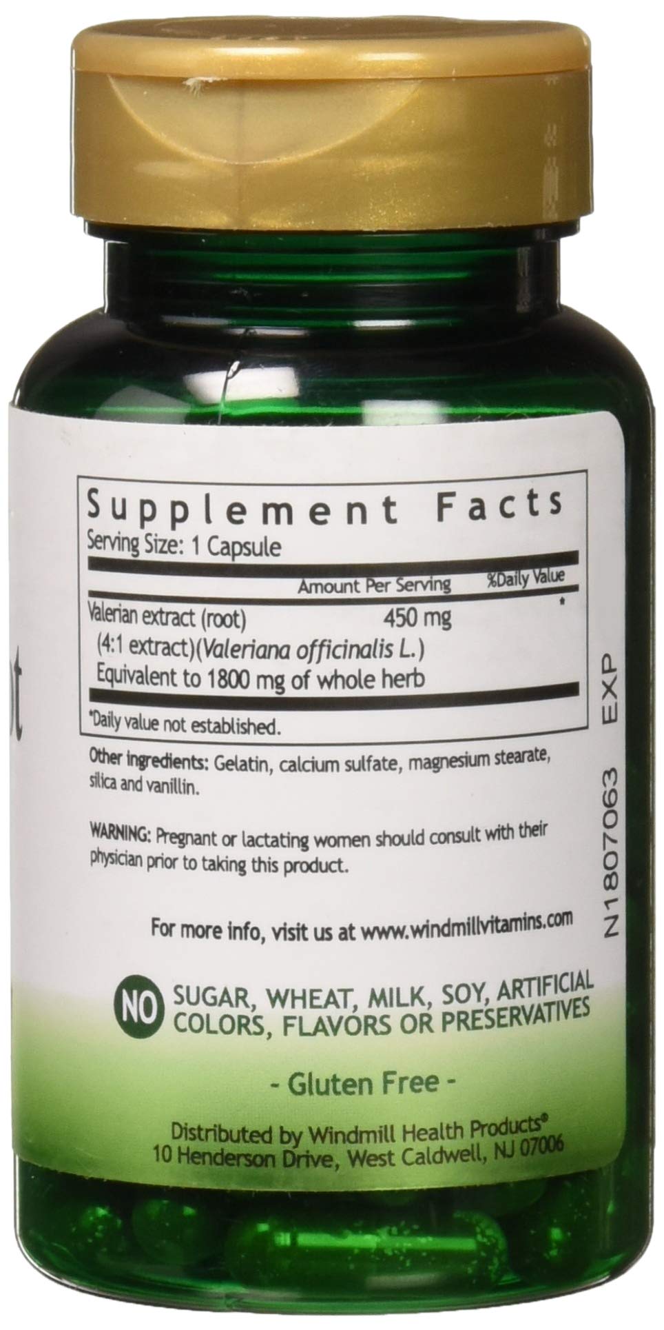 Windmill Valerian Root 450mg Extract Capsules, 60 Count