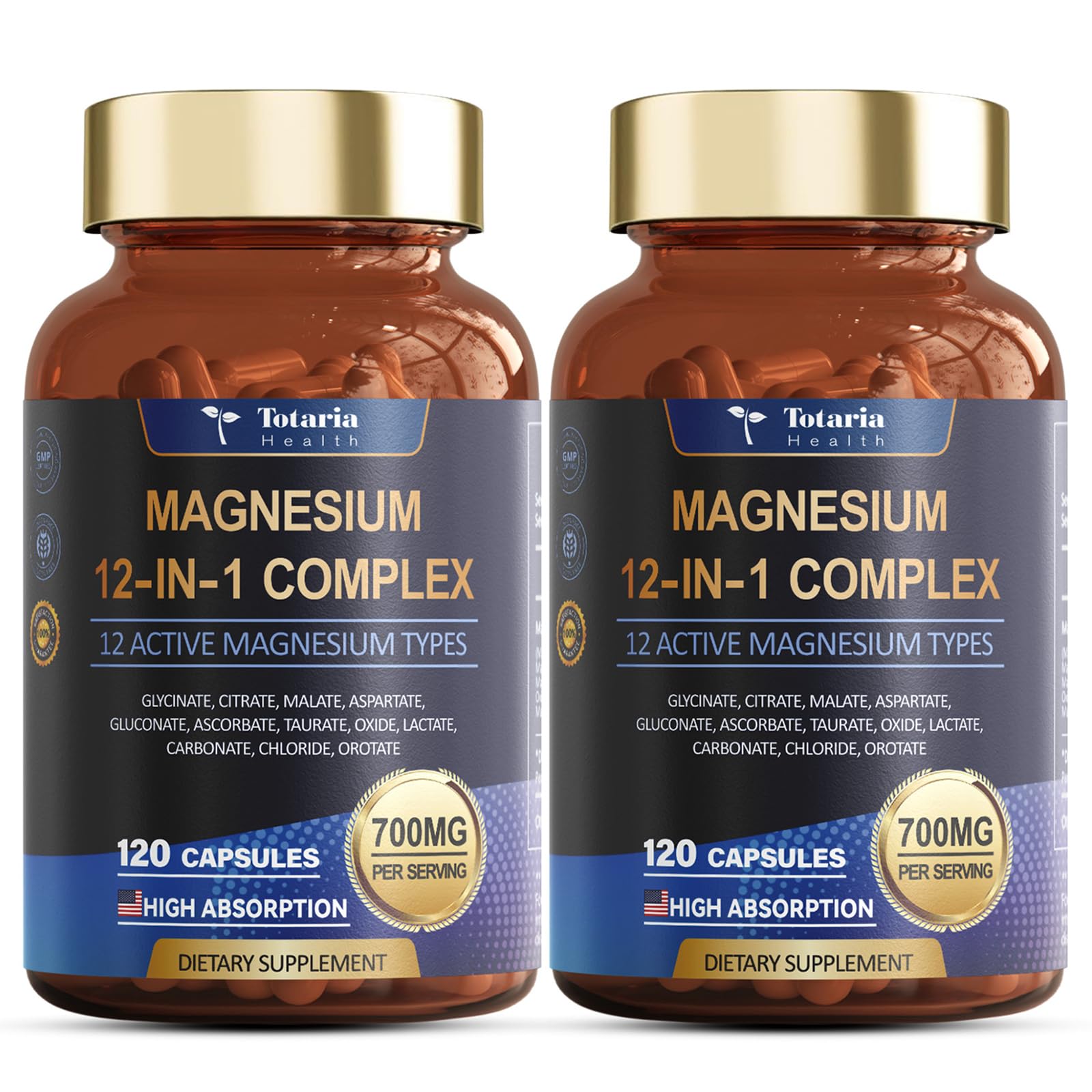 Totaria Magnesium Complex 700mg 12-in-1 Magnesium Supplement Capsules, 240 Count