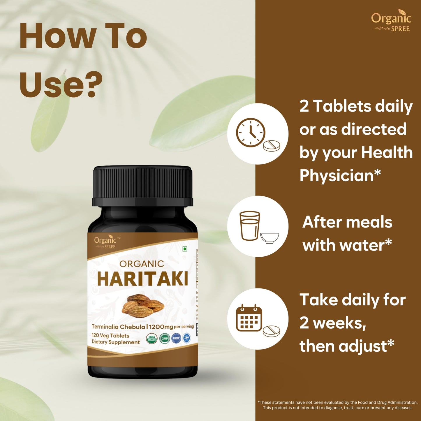 ORGANIC SPREE Haritaki Tablets, 120 Tablets
