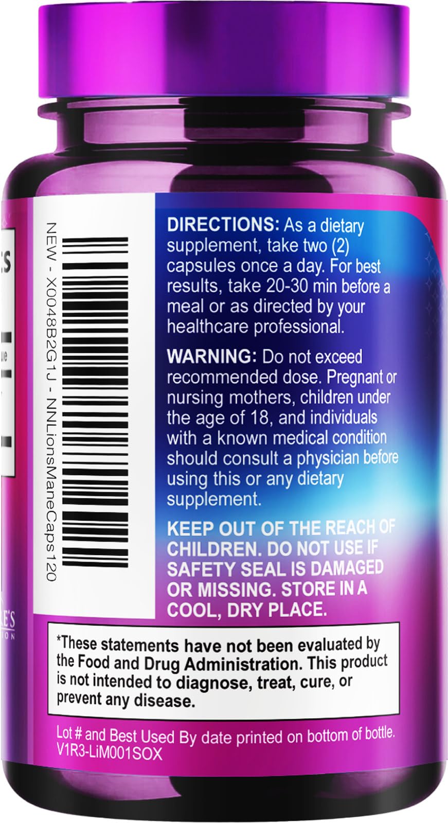 Nature's Nutrition Lion's Mane Mushroom Capsules 120 Count