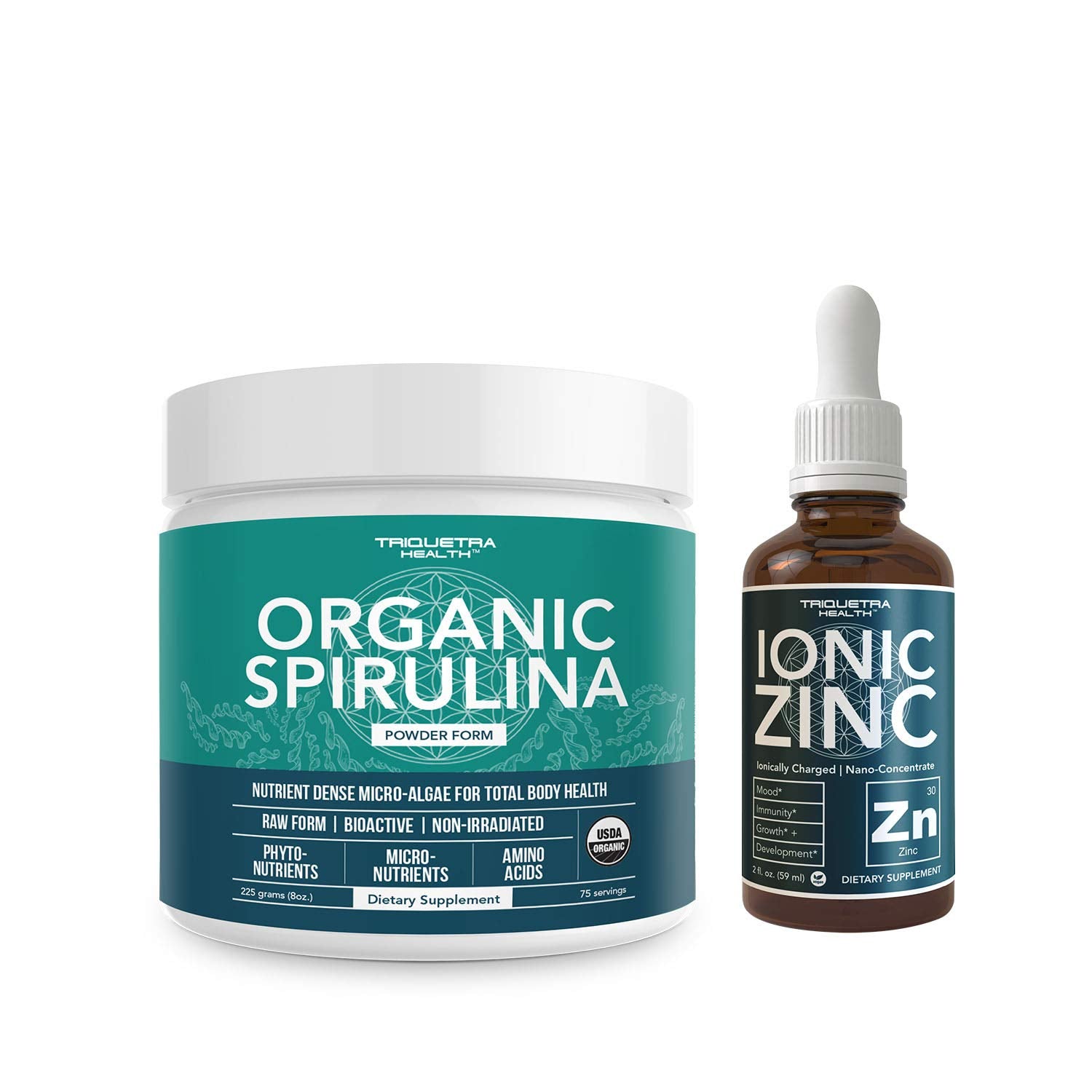 Triquetra Health Organic Spirulina Powder Plus Liquid Ionic Zinc, Powder & Liquid, 2