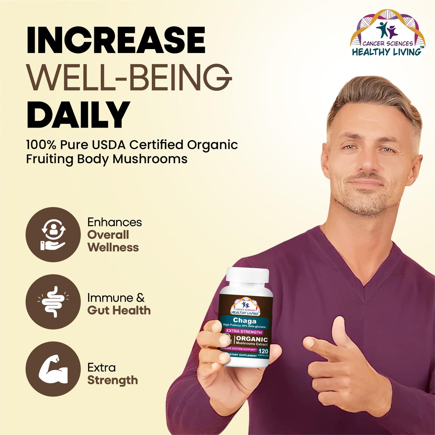 Cancer Sciences Healthy Living Chaga Wellness Mushrooms Supplement 120 Capsules