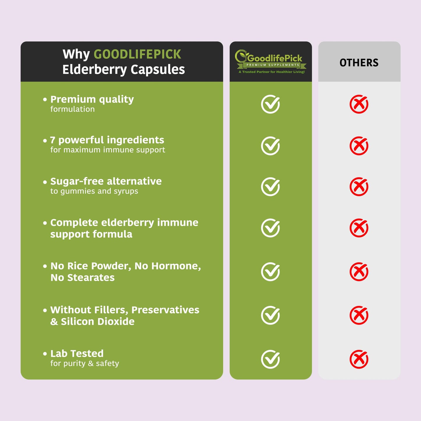 GoodlifePick 7 in 1 Elderberry with Zinc, Vitamin C, Vitamin D, Echinacea, Ginger & Indian Gooseberry (Amla) Premium Elderberry Capsules 90 ct