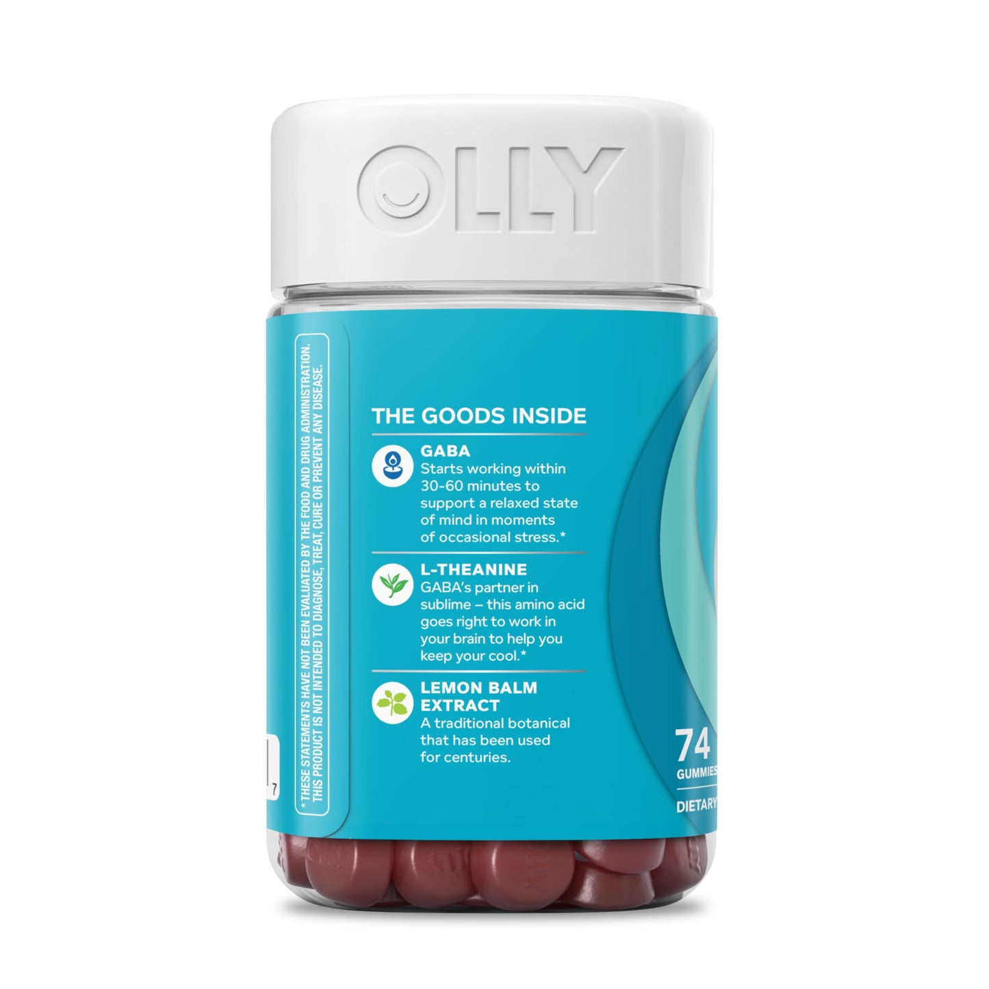 OLLY Goodbye Stress Gummy, GABA, L-Theanine, Lemon Balm, Stress Relief Supplement, Berry, 74 Count