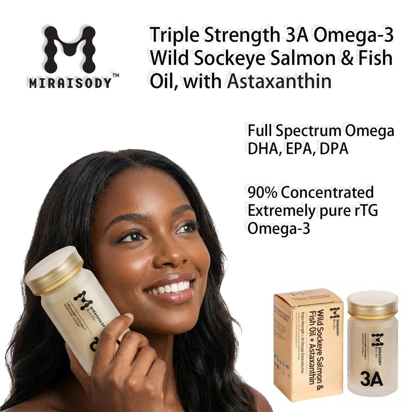 Miraisody Wild Sockeye Salmon Fish Oil with Astaxanthin 3A Omega-3 Formula Softgels, 60 Count