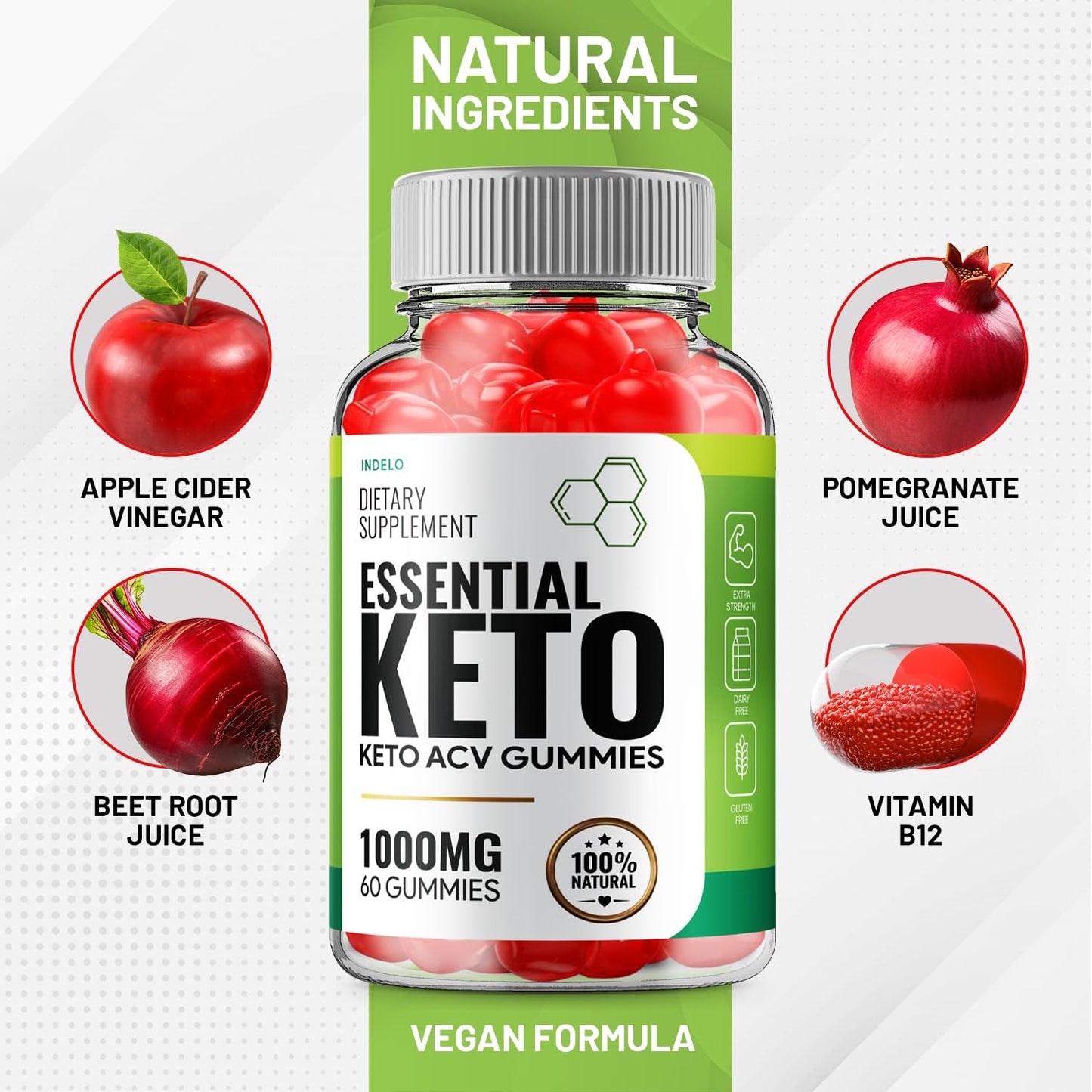 Indelo Essential Keto ACV Gummies, 180 Gummies
