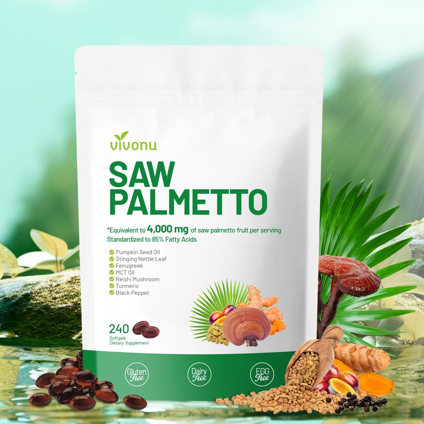 VivoNu Saw Palmetto Extract 8 in 1 with Pumpkin Seed Oil Capsules 240