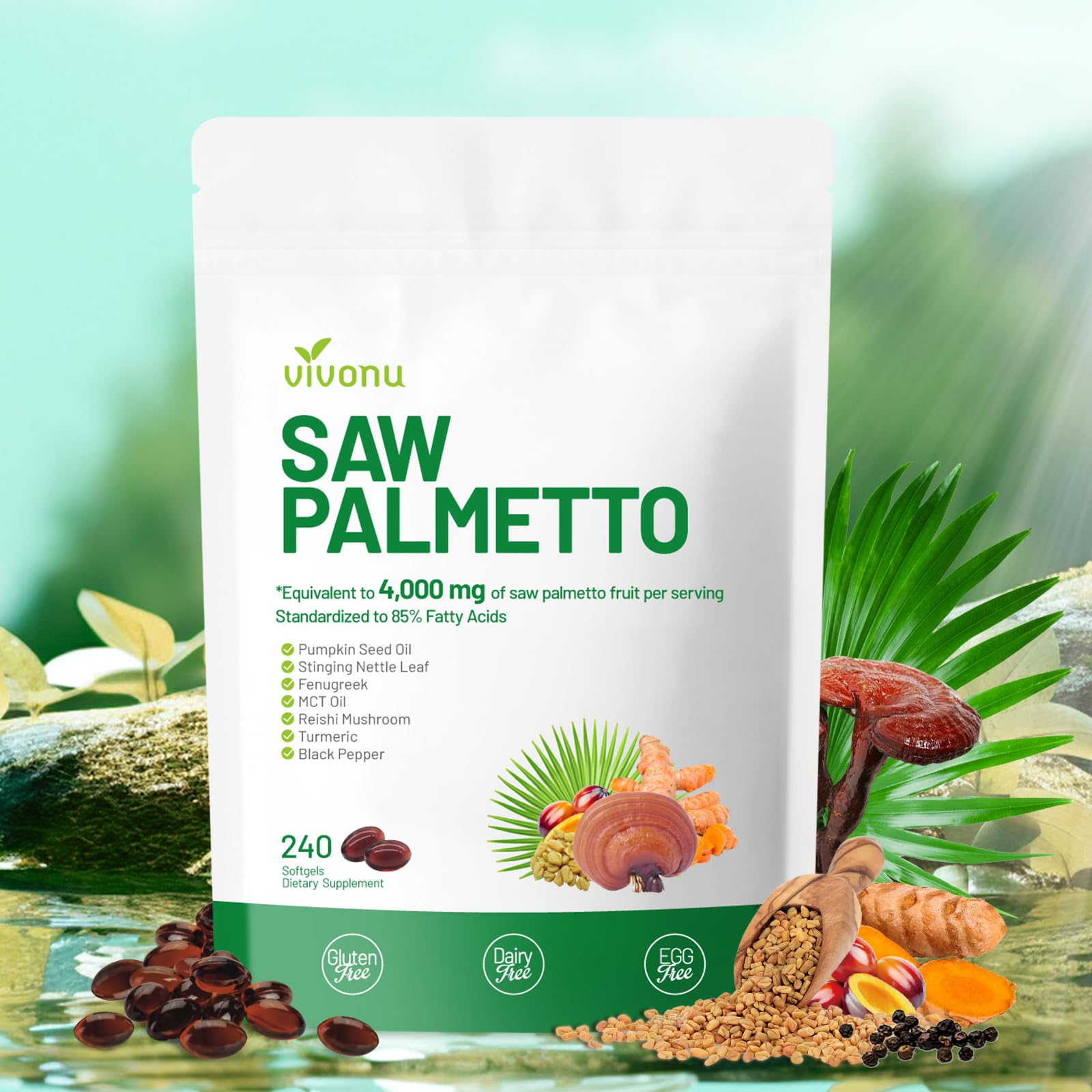 VivoNu Saw Palmetto Extract 8 in 1 with Pumpkin Seed Oil Capsules 240