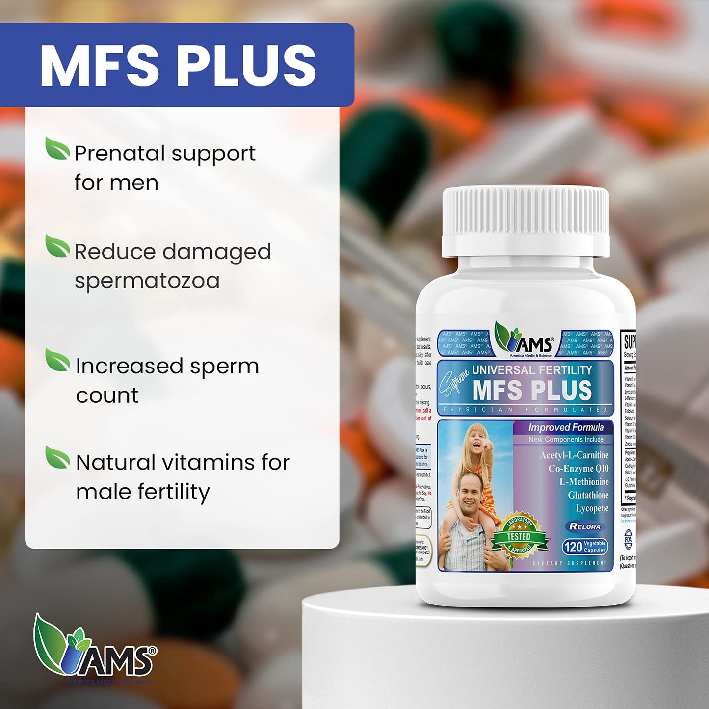 America Medic & Science MFS Plus Fertility Supplements for Men Capsules 120 Count