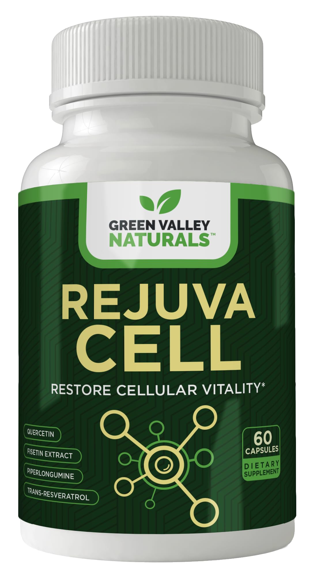 Green Valley Naturals RejuvaCell Longevity Supplement Fisetin, Quercetin Phytosome, Trans-Resveratrol & Piperlongumine, 60 Capsules