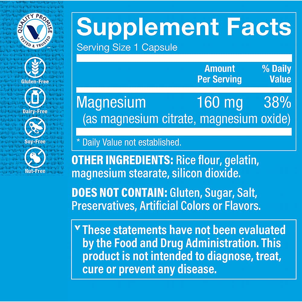 The Vitamin Shoppe Magnesium Citrate 160MG Capsules, 100 Count