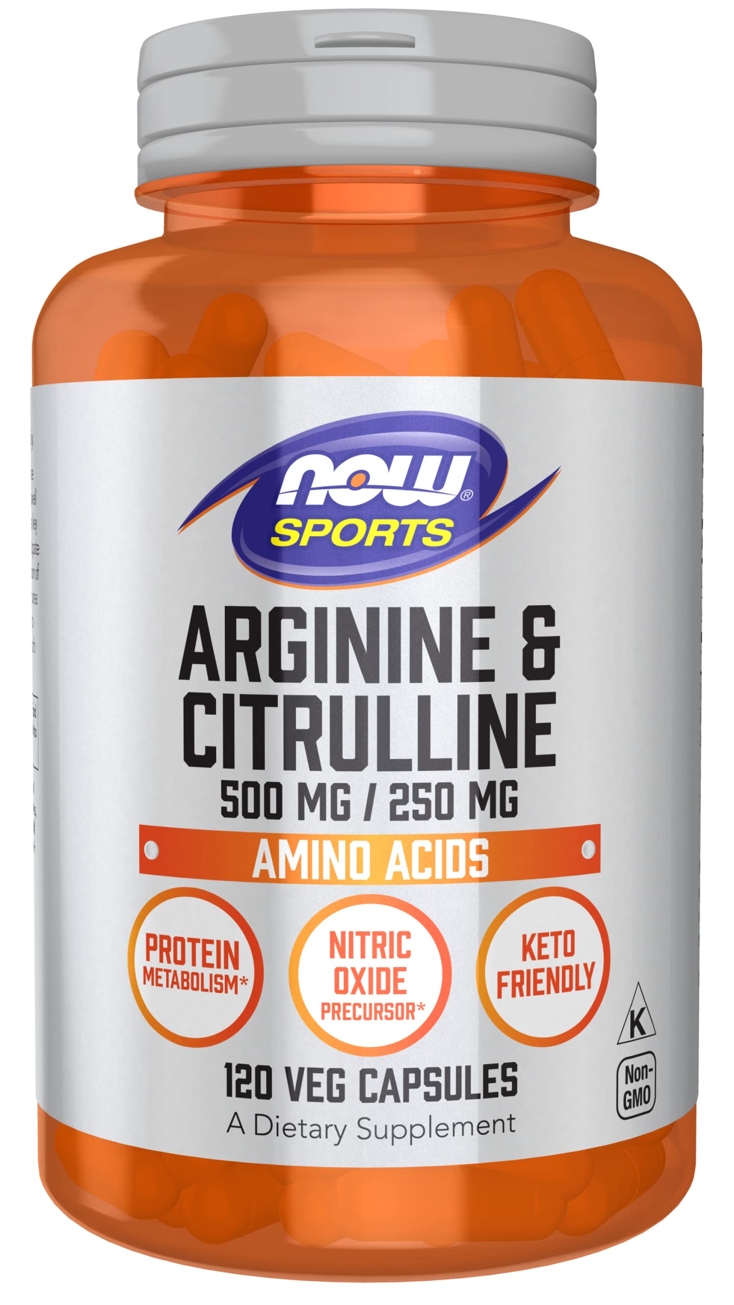 NOW Foods Arginine 500mg Citrulline 250mg Capsules, 120 Capsules