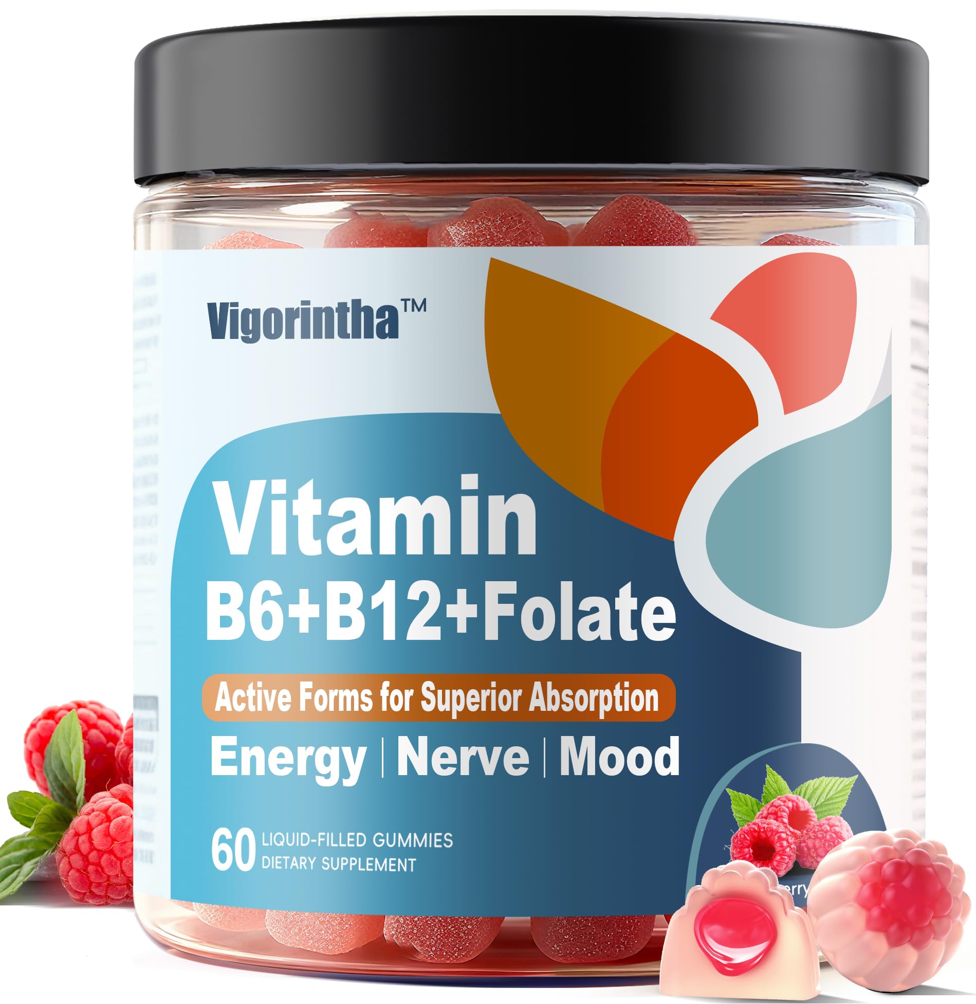 Vigorintha Methylated Vitamin B6, B12 & Folate Gummies, 60 Count