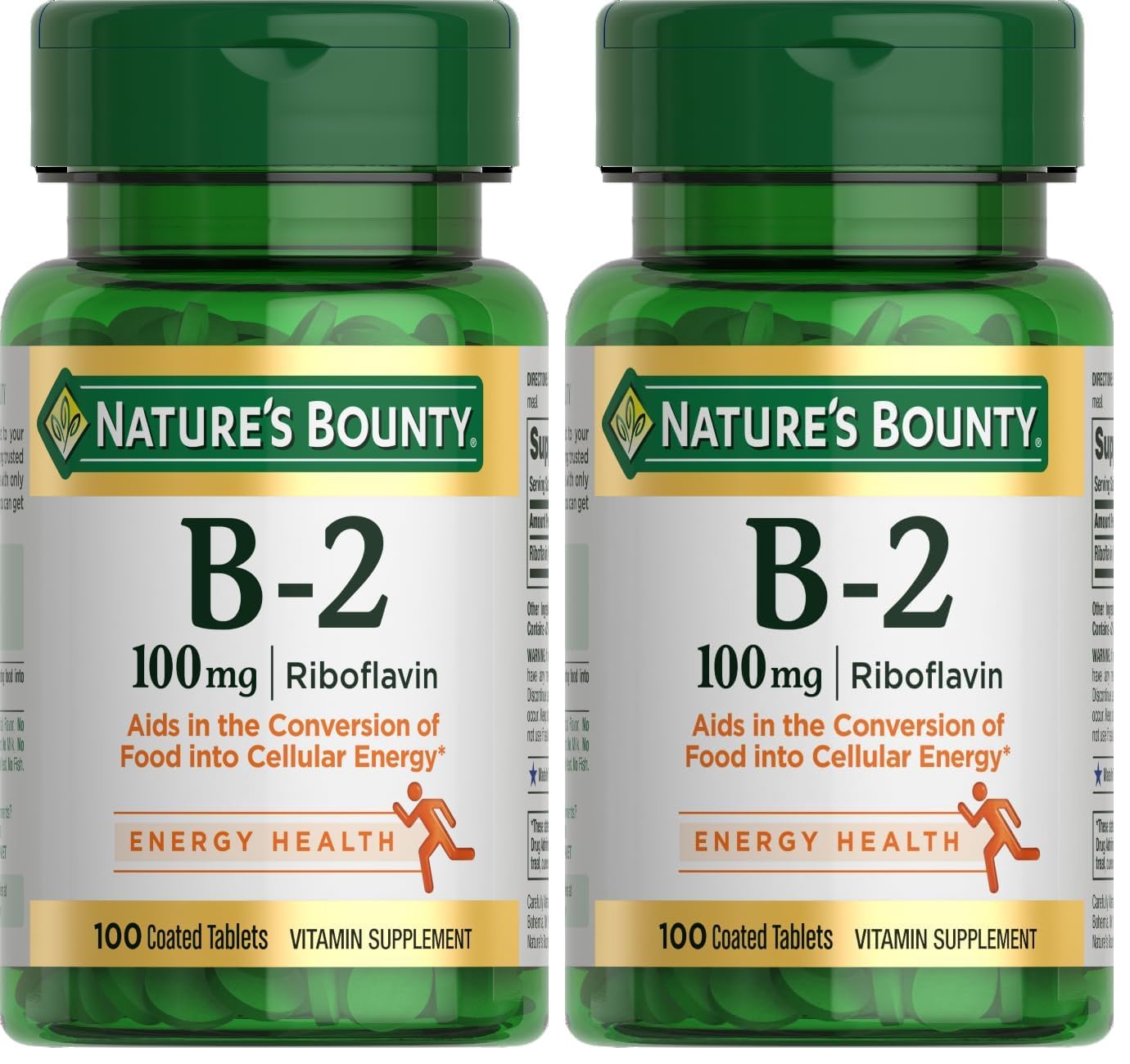 Nature's Bounty Vitamin B2 as Riboflavin Supplement, Aids Metabolism, 100mg, 100 Count (Pack of 2)
