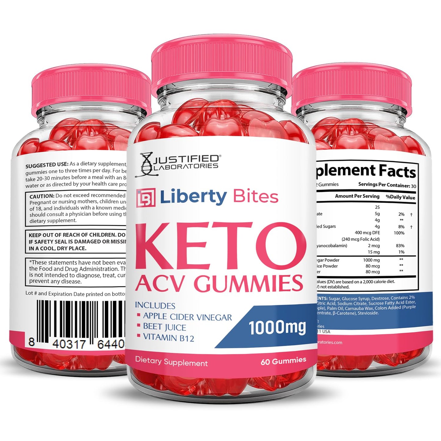 Justified Laboratories Liberty Bites Keto ACV Gummies Advanced Formula 1000mg, 180 Gummies