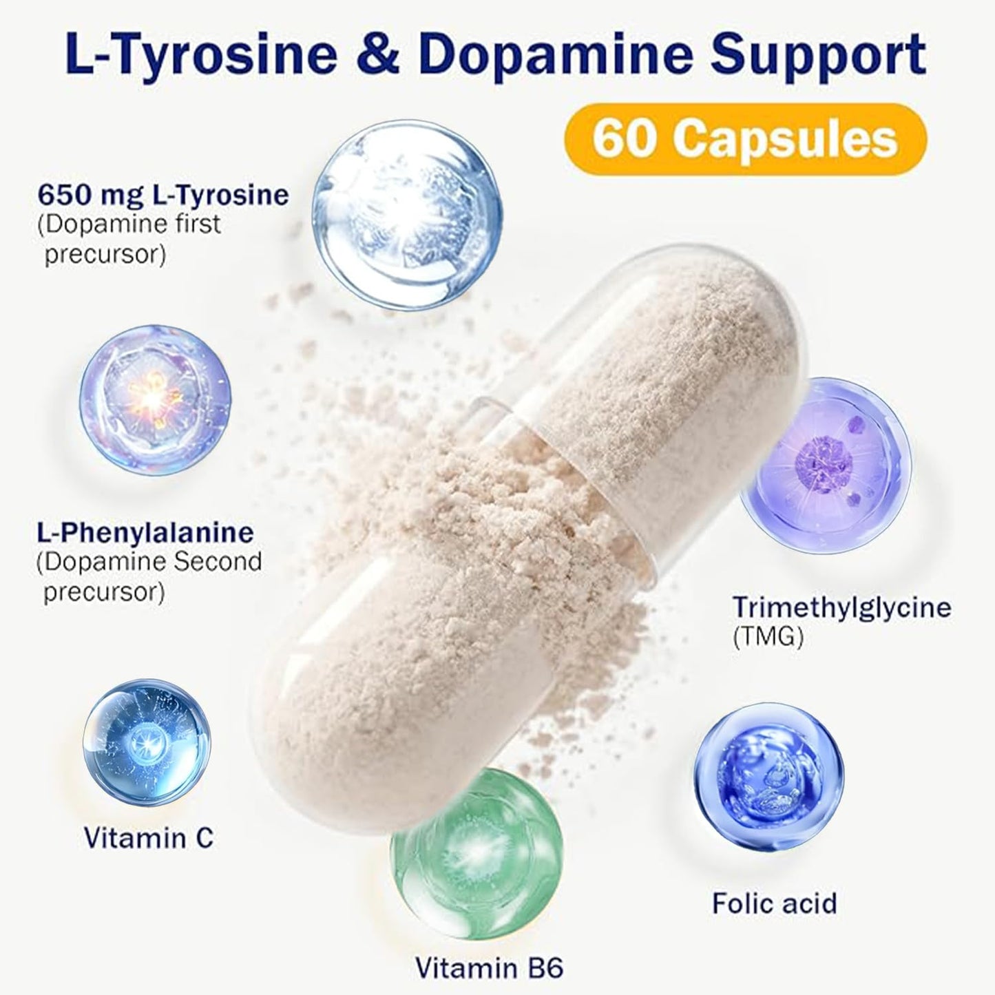 FW ZONE Dopamine Brain Supplement with L-Tyrosine 650mg Capsule, 60 Count