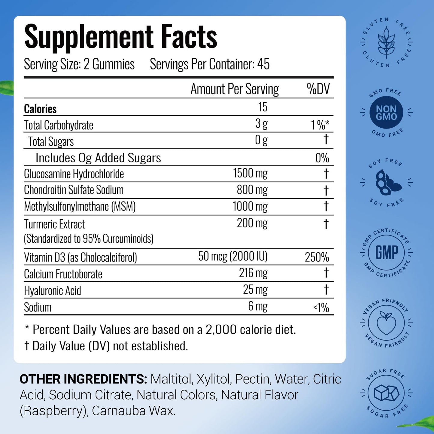 ArtsBear Glucosamine Chondroitin Gummies with MSM, Turmeric, Hyaluronic Acid & Vitamin D3-7-in-1 Joint Support, 90 Gummies
