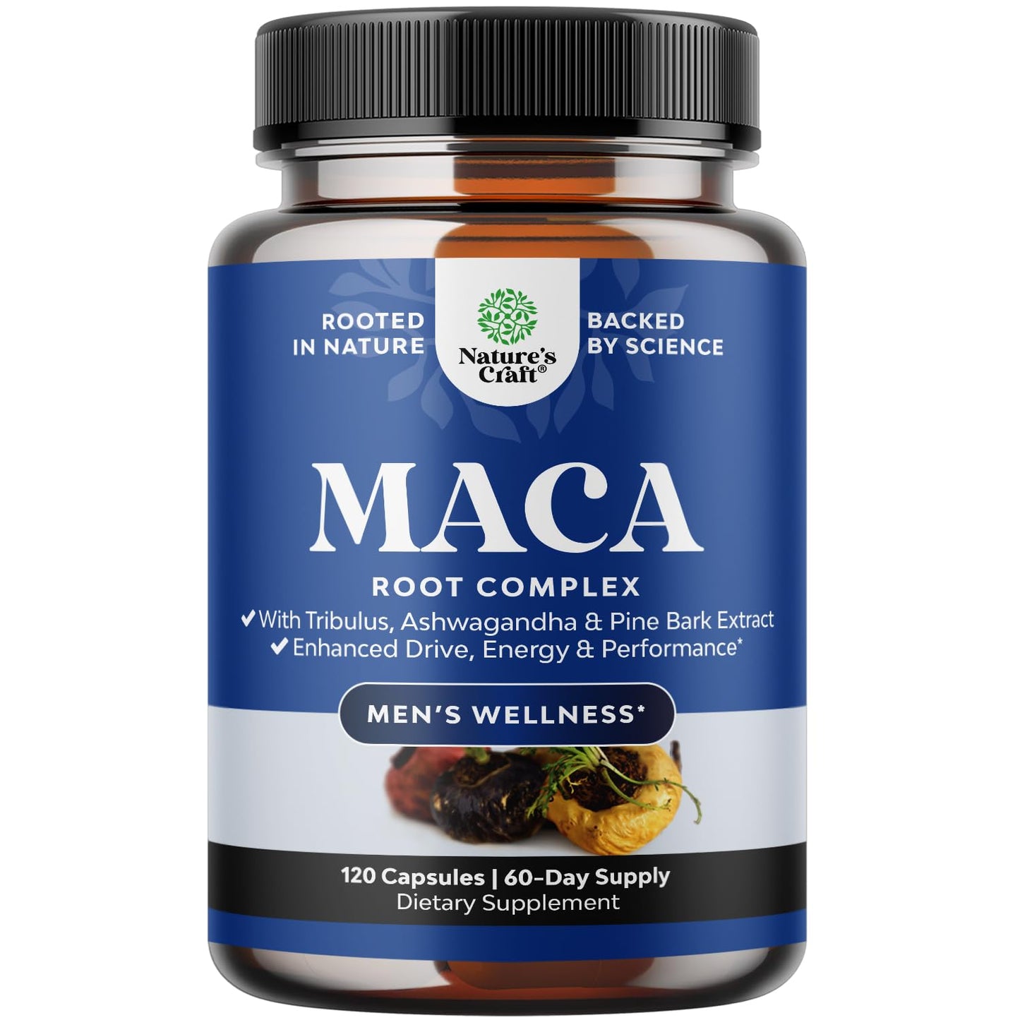 Natures Craft Potent Maca Root Capsules for Men with Ginseng 120 Count