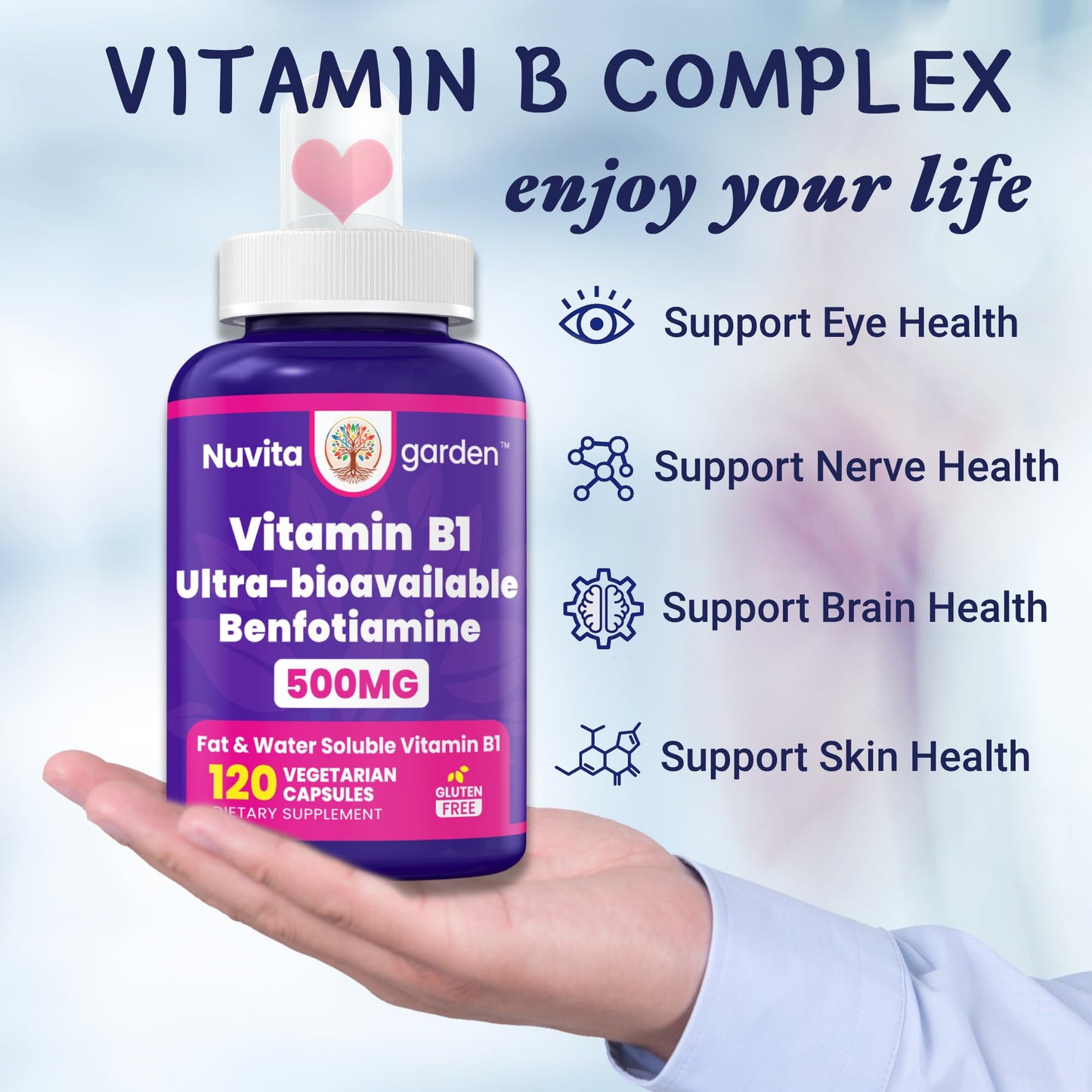 NuvitaGarden Benfotiamine 500mg + 20mg Vitamin B1 Veggie Capsules 120 Capsules